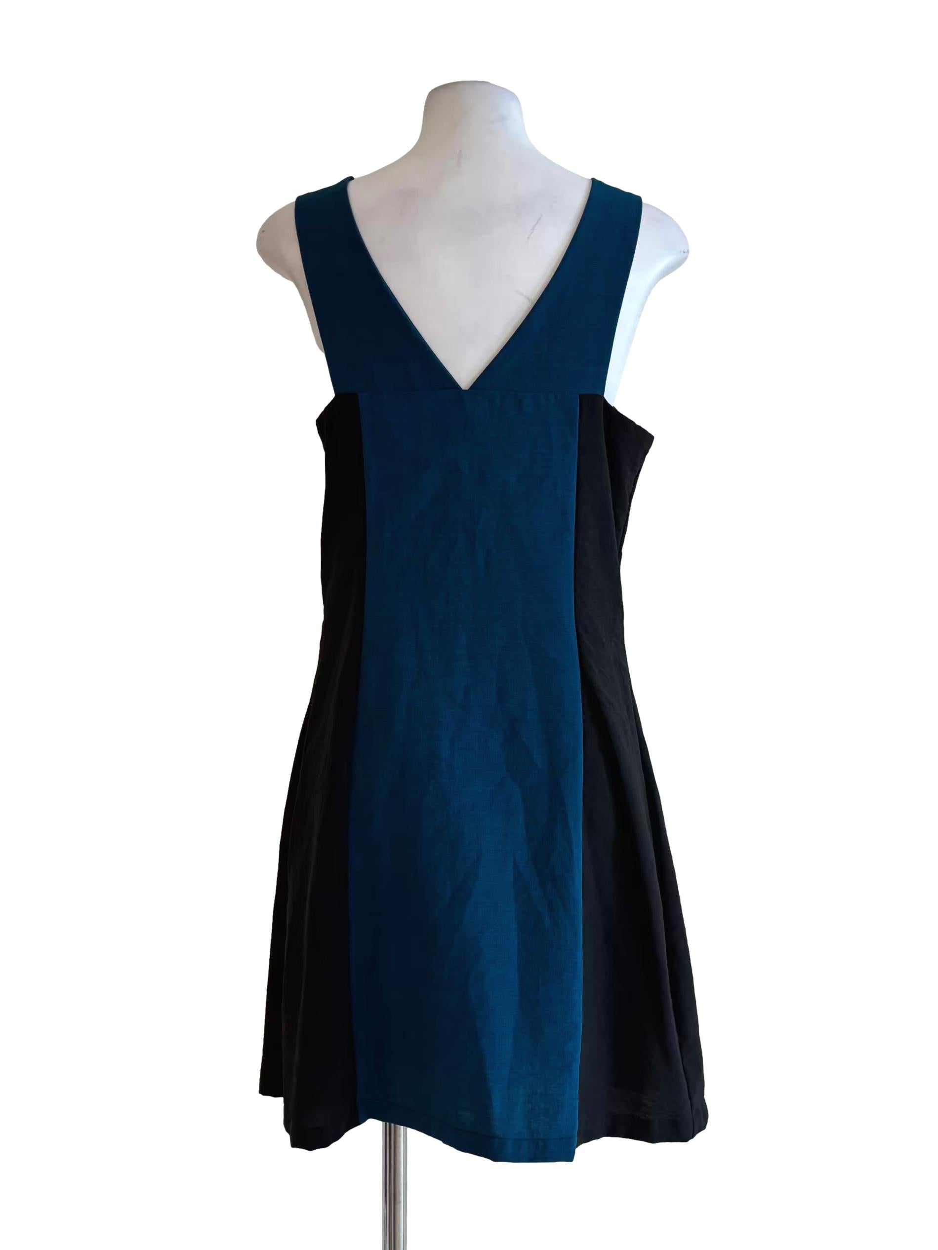 Lapis Blue Black Sleeveless A-Line Dress