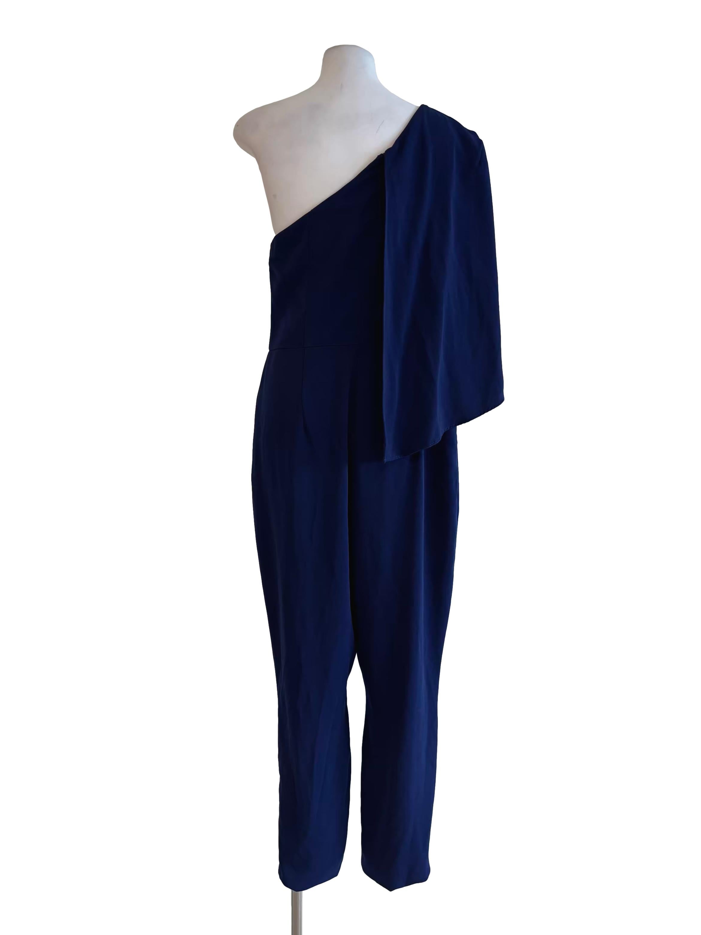 Navy Blue One Shoulder Drape Jumpsuit