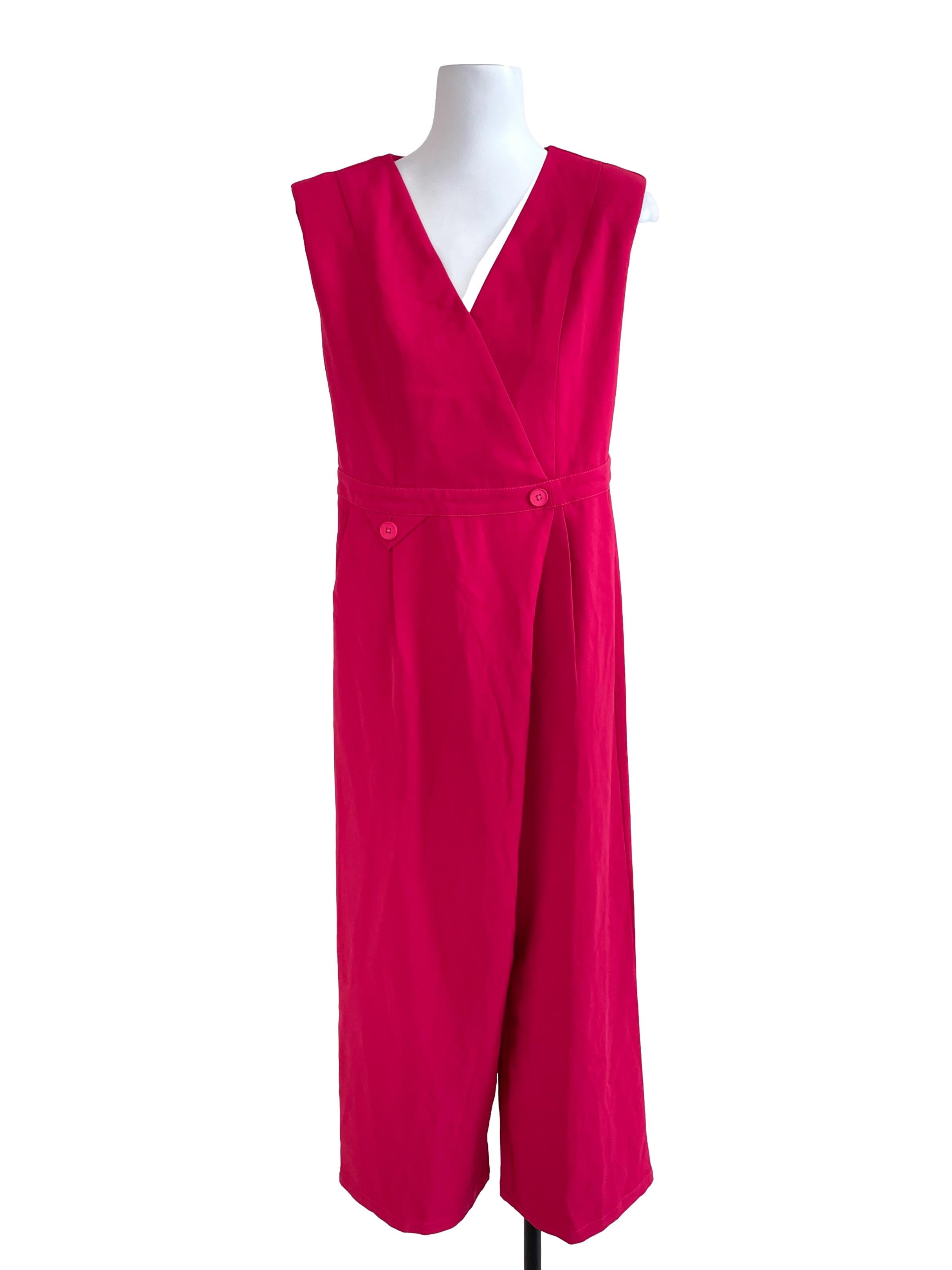 Hot Pink V Neck Jumpsuit