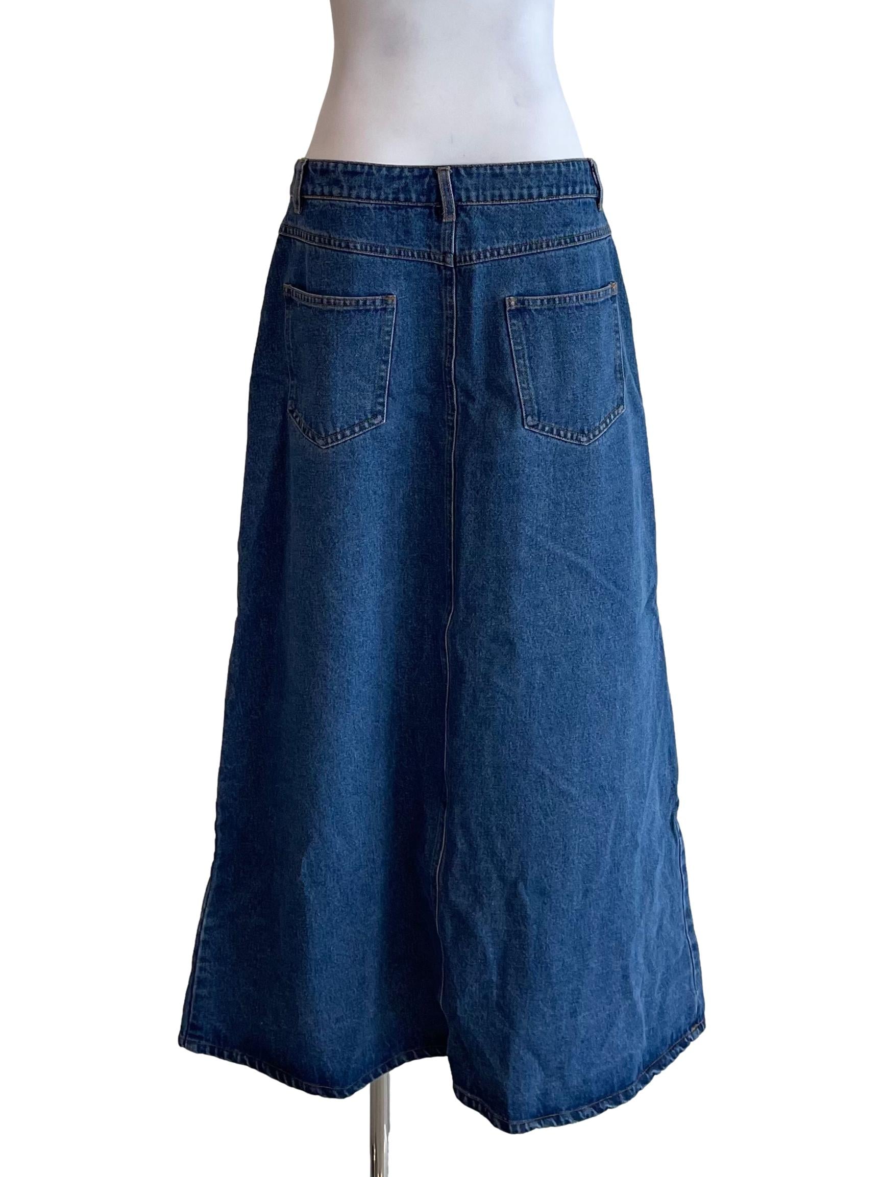 Blue Front Slit Pencil Jean Skirt