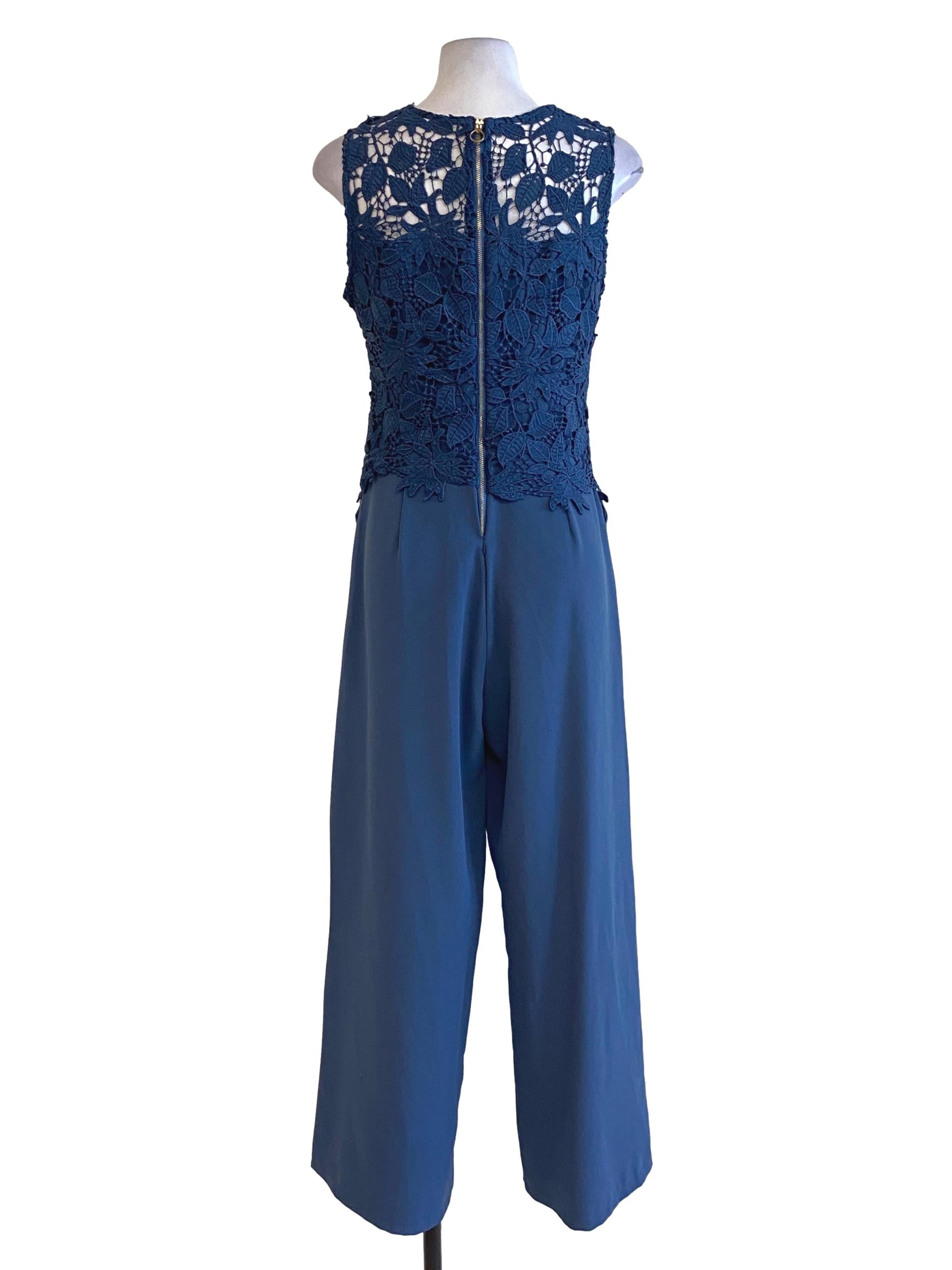 Ash Blue Half Floral Laced Sleeveless Jumpsuit