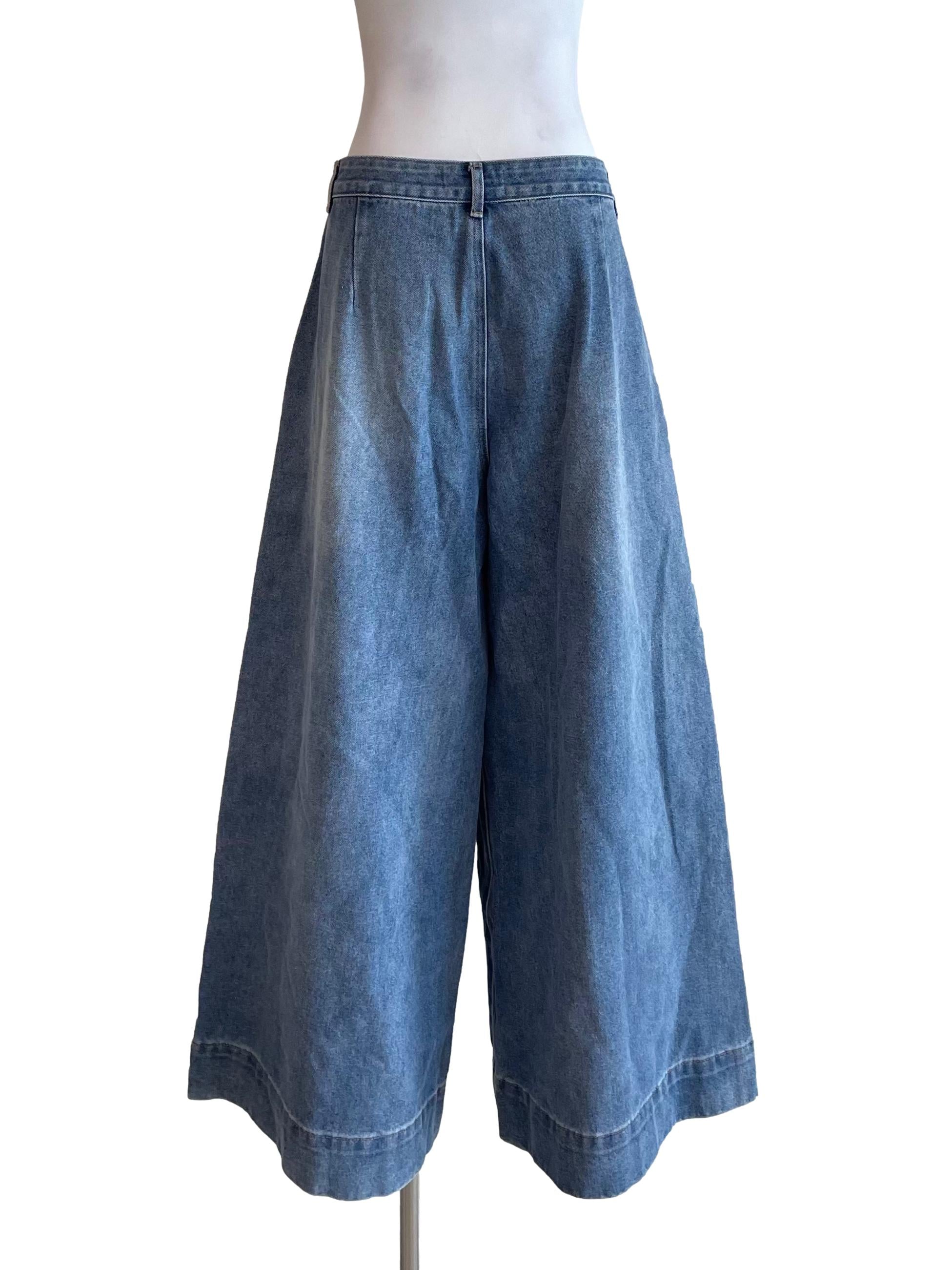 Ash Blue Front Pockets Denim Culottes
