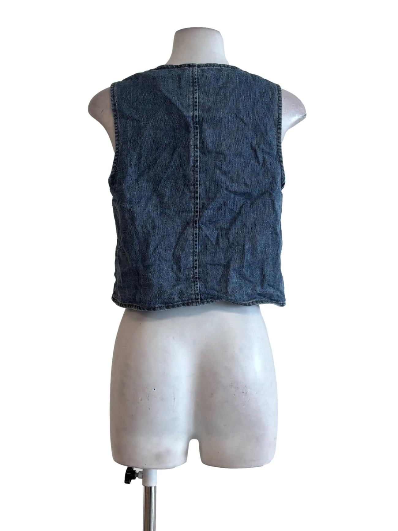 Denim Sleeveless Button Vest