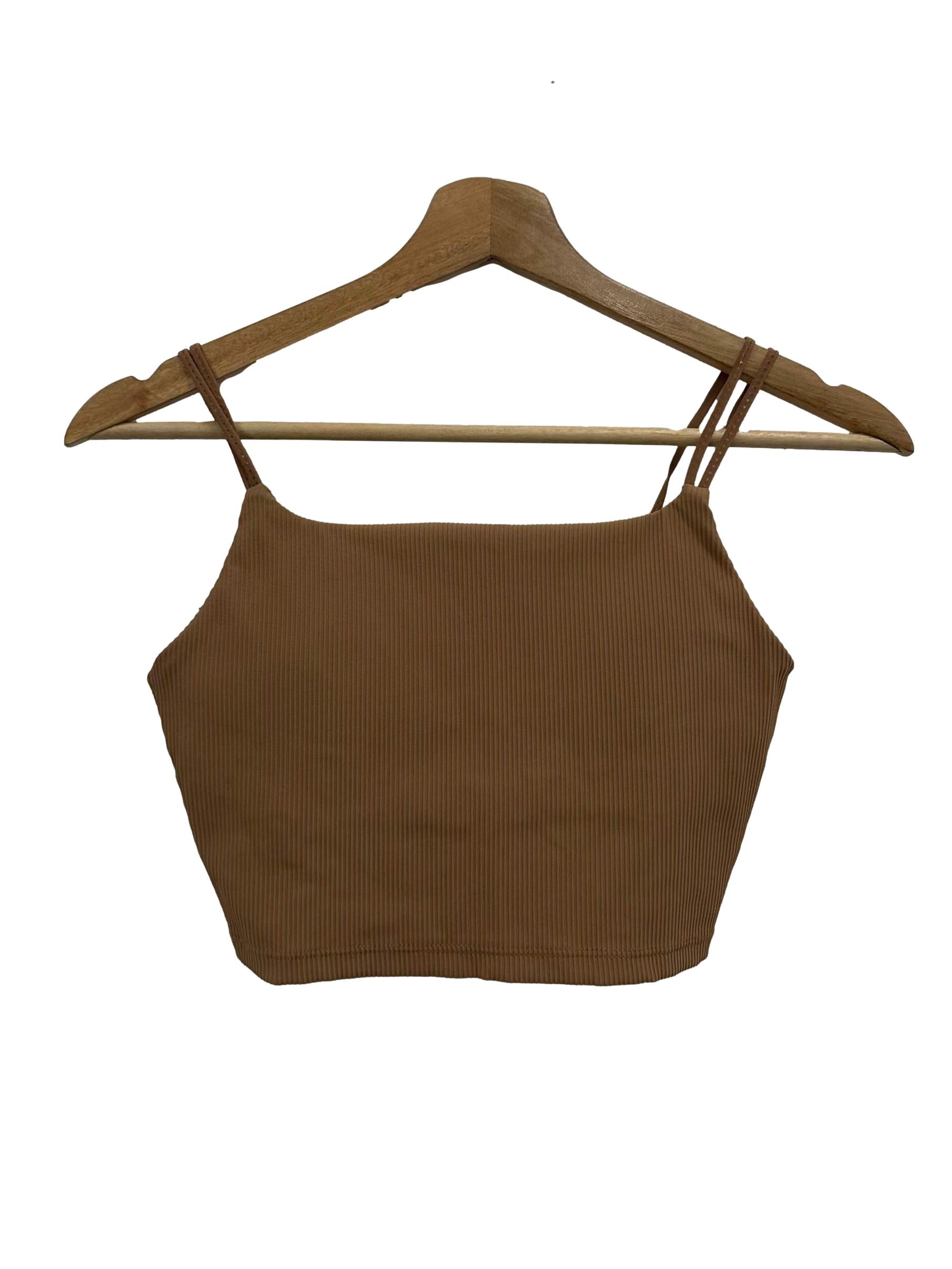 Caramel Brown Ribbed Sports Bra