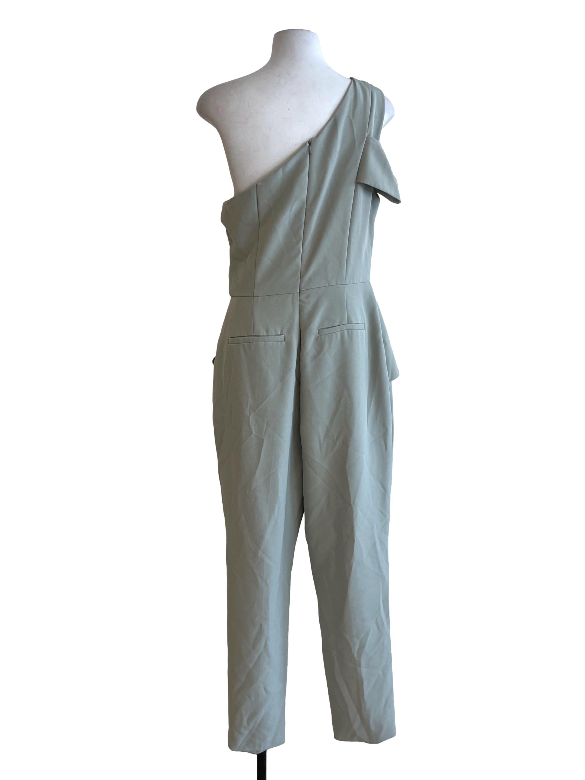 Pistachio Green Asymmetrical Neckline Jumpsuit