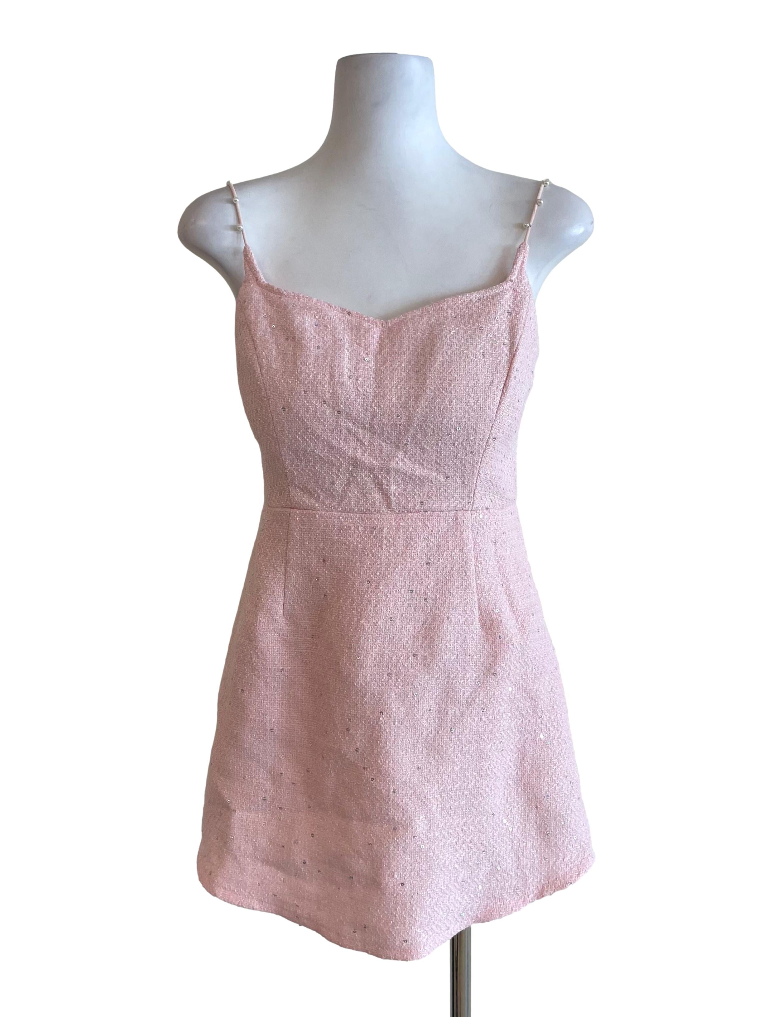 Baby Pink Sequin And Pearls A-Line Dress
