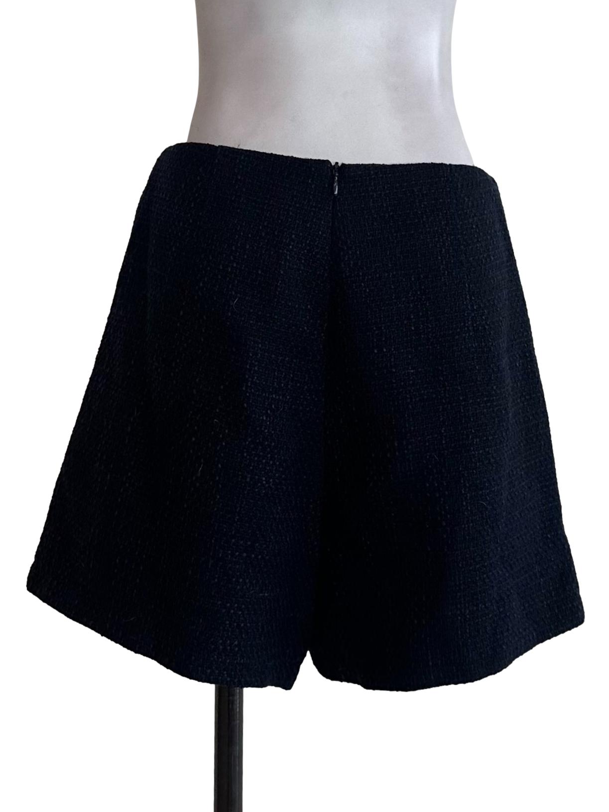 Black Tweed Plain Shorts