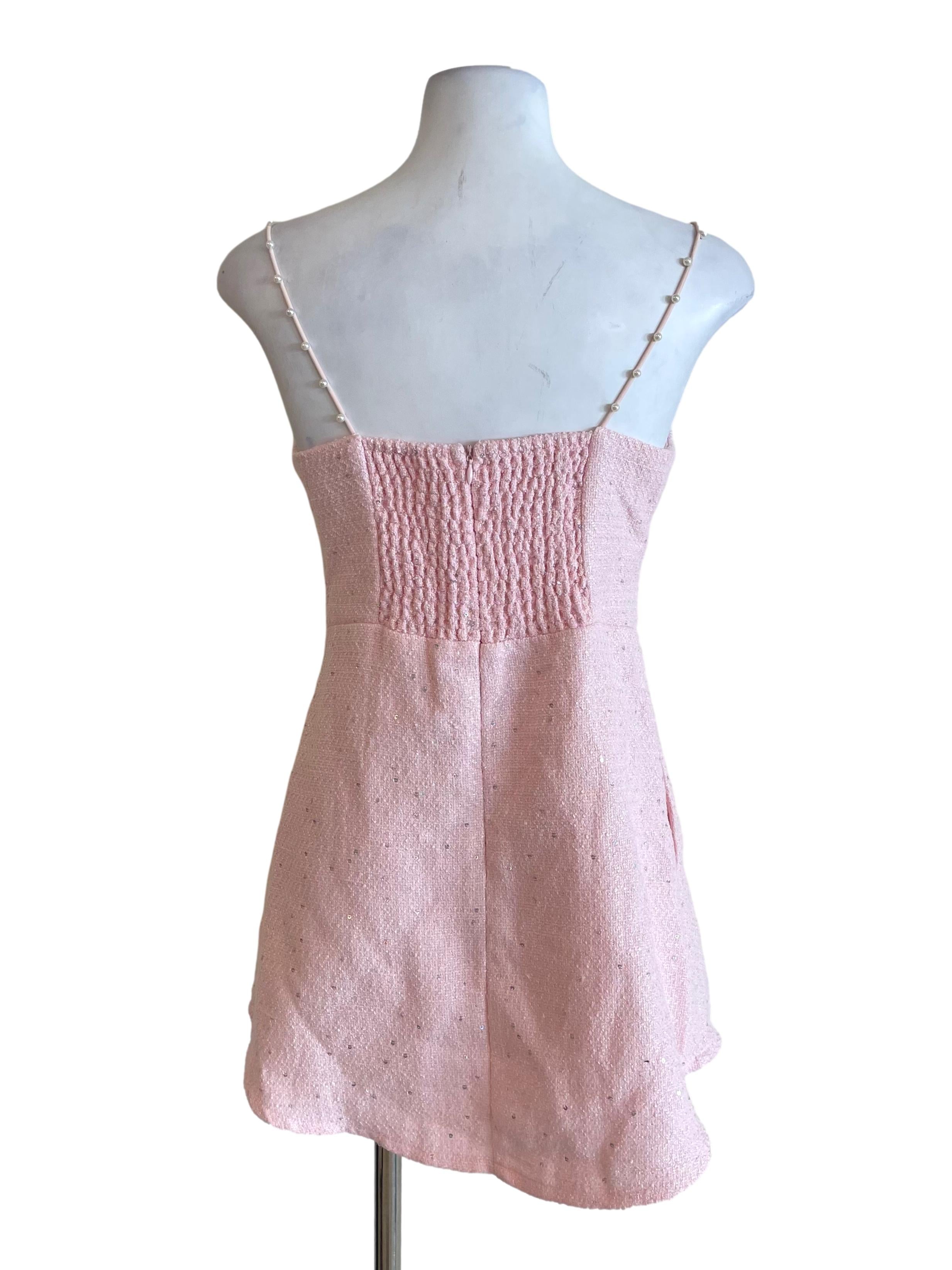 Baby Pink Sequin And Pearls A-Line Dress
