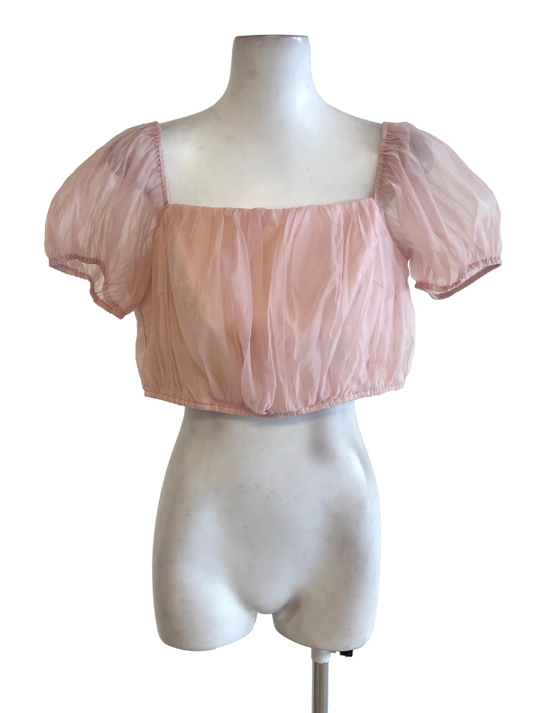Light Pink Sheer Peasant Crop Top