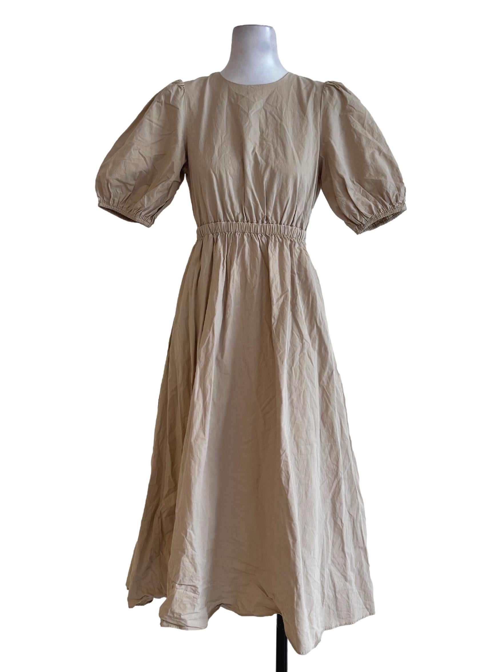 Puff-Sleeve Cotton Midi Dress OSN