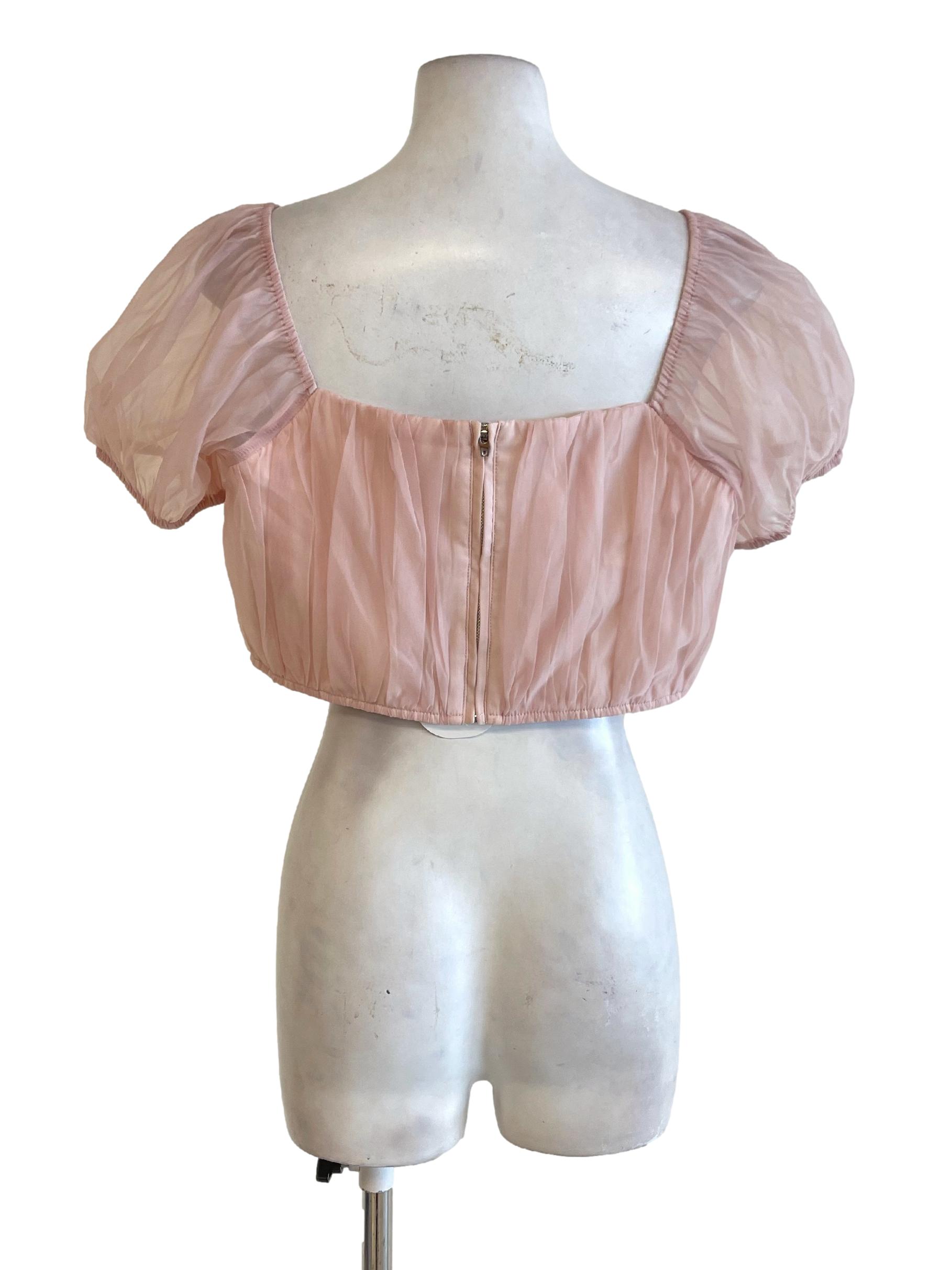 Light Pink Sheer Peasant Crop Top