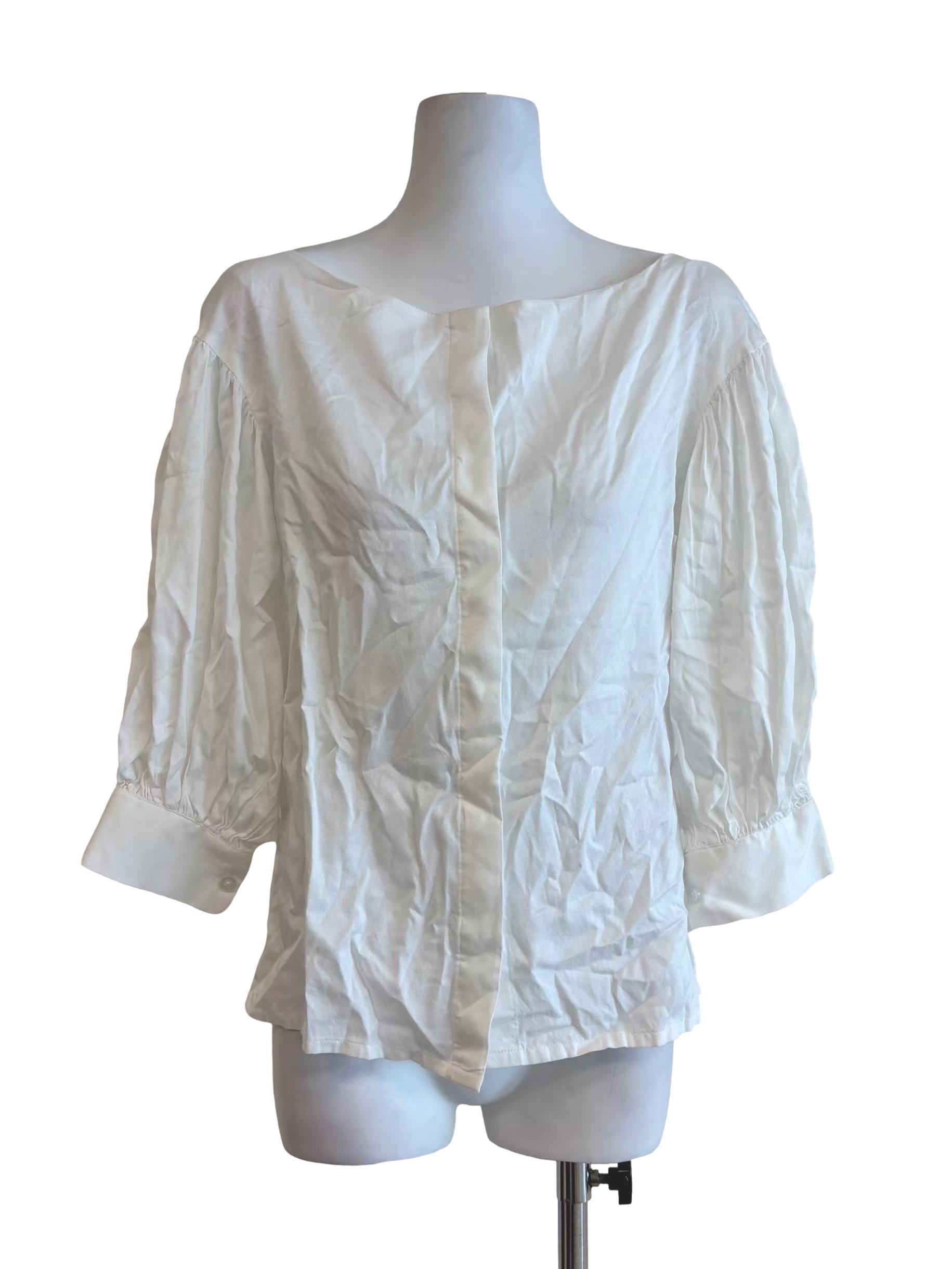 Pearl White Boat Neck Buttoned Top