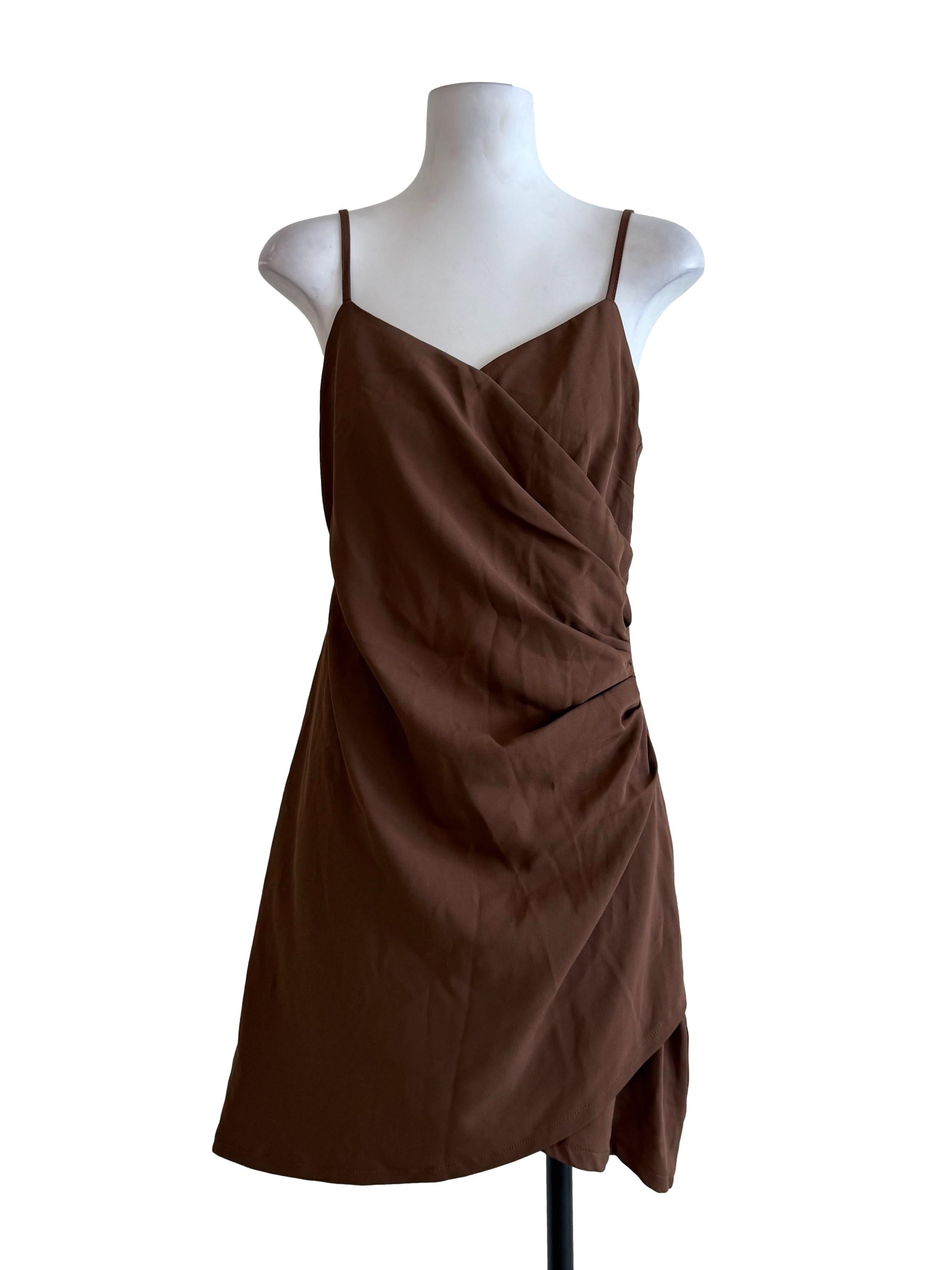 Tawny Brown Side Ruched Dress