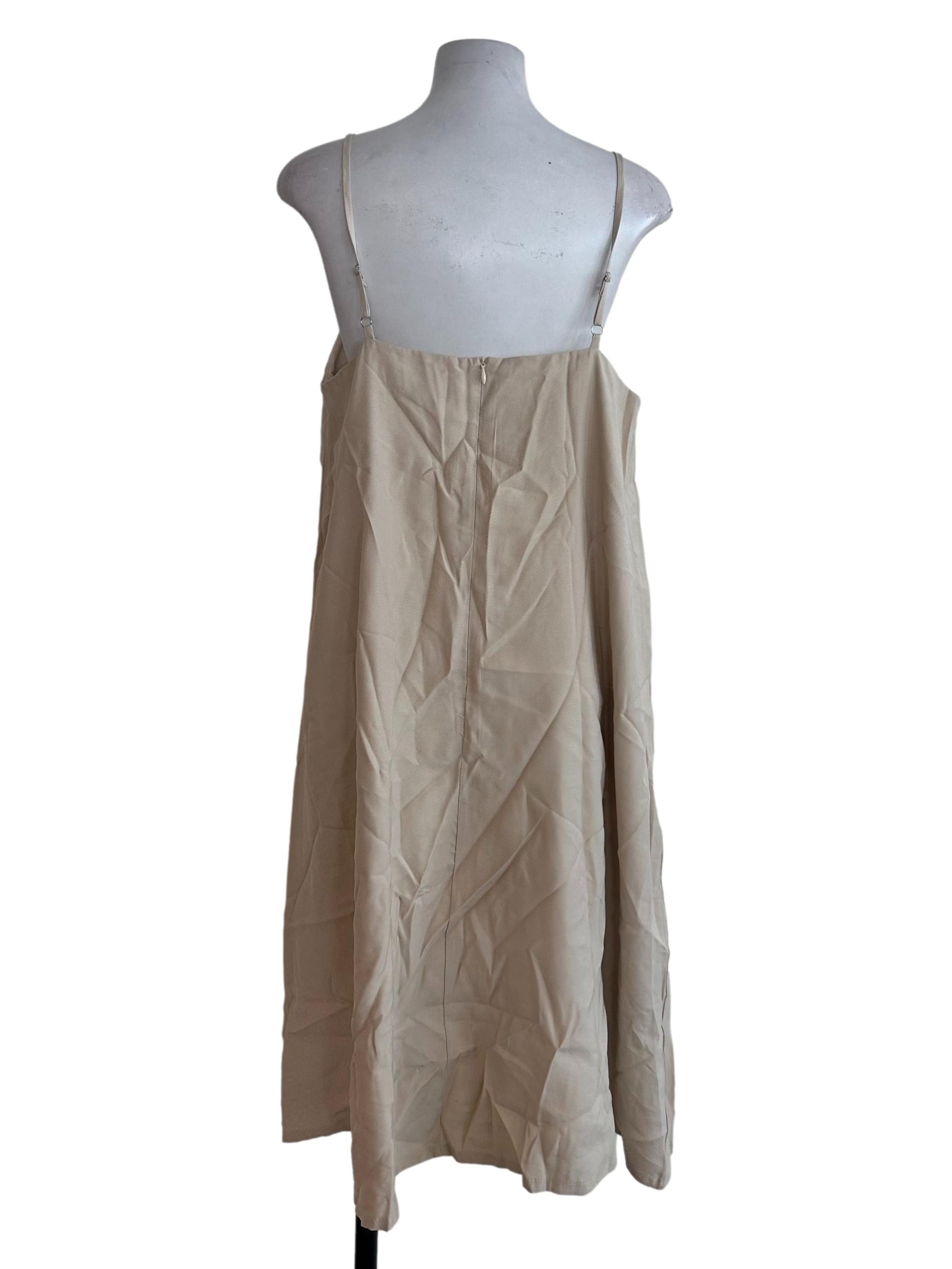 Nude Beige Plain V Neck Dress
