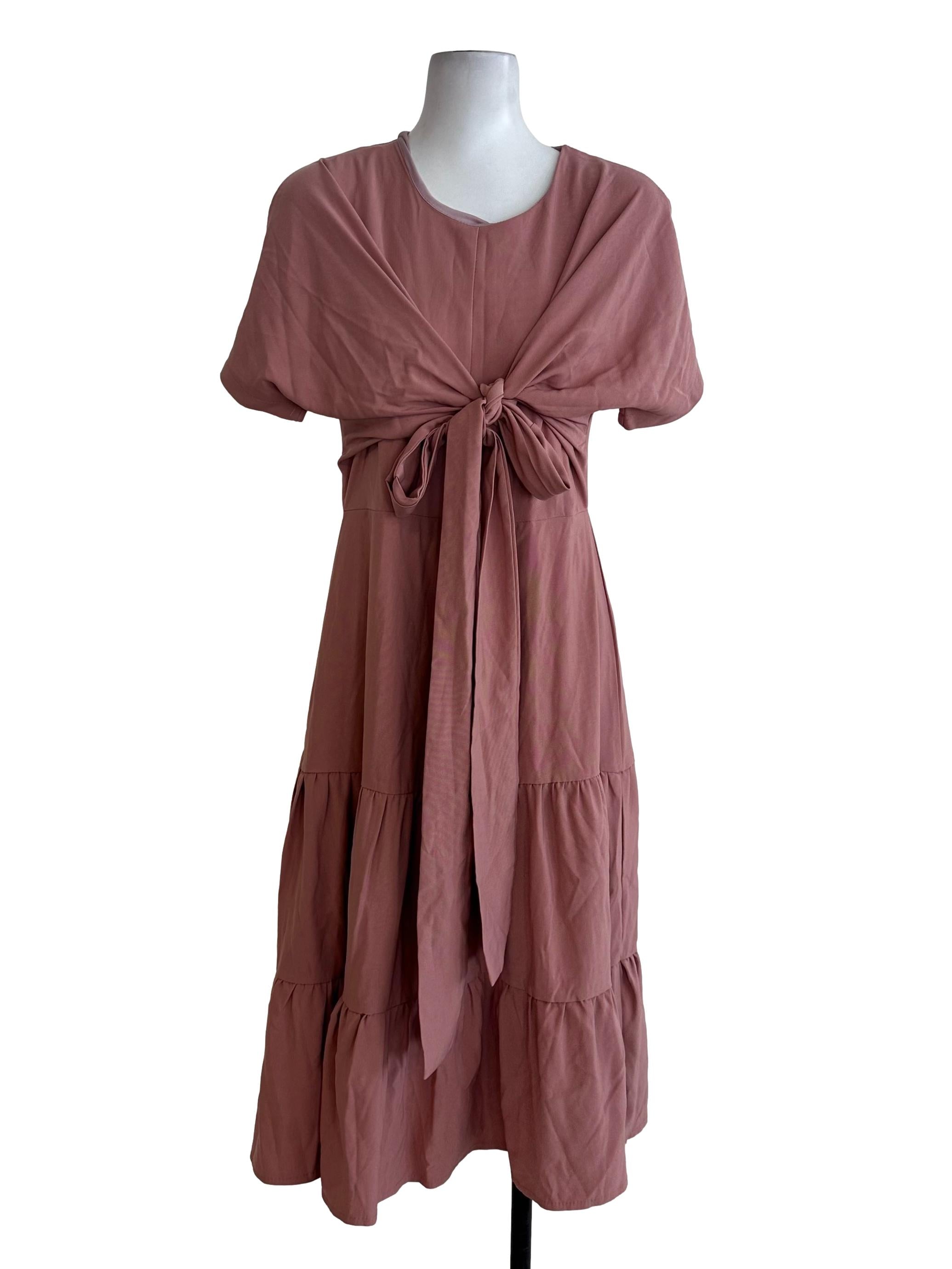 Rose Pink Plain Tiered Dress