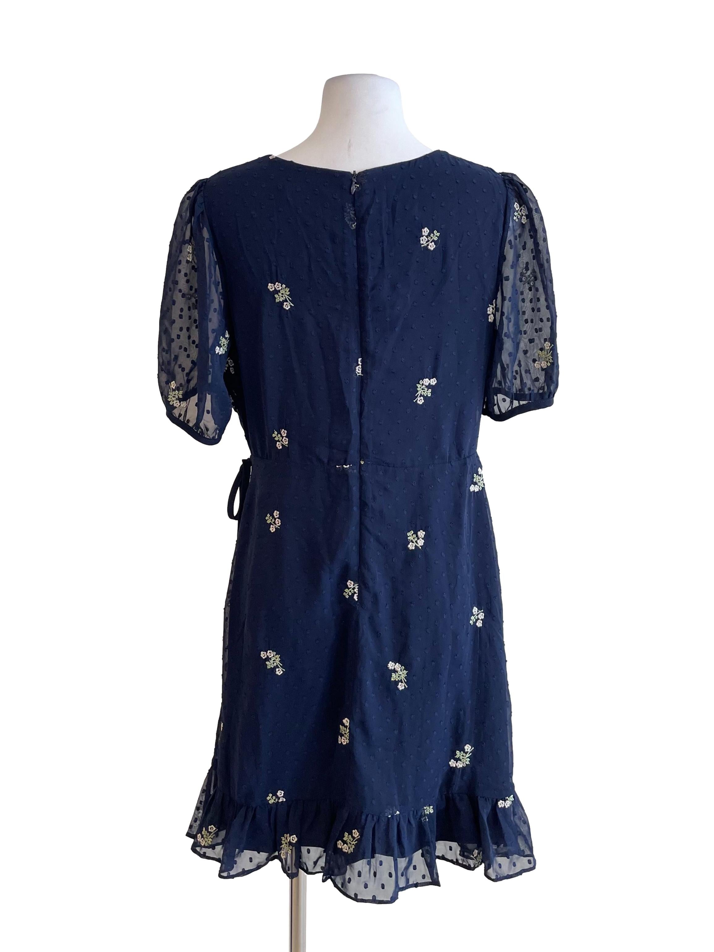 Navy Floral Overlay Chiffon Dress