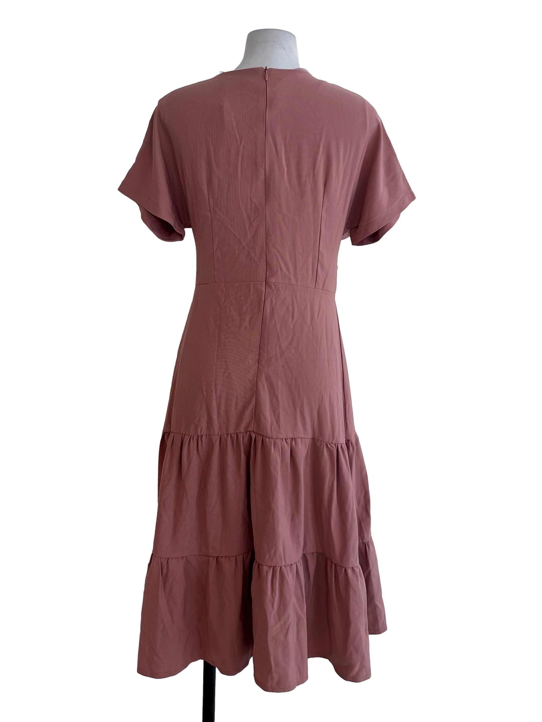 Rose Pink Plain Tiered Dress