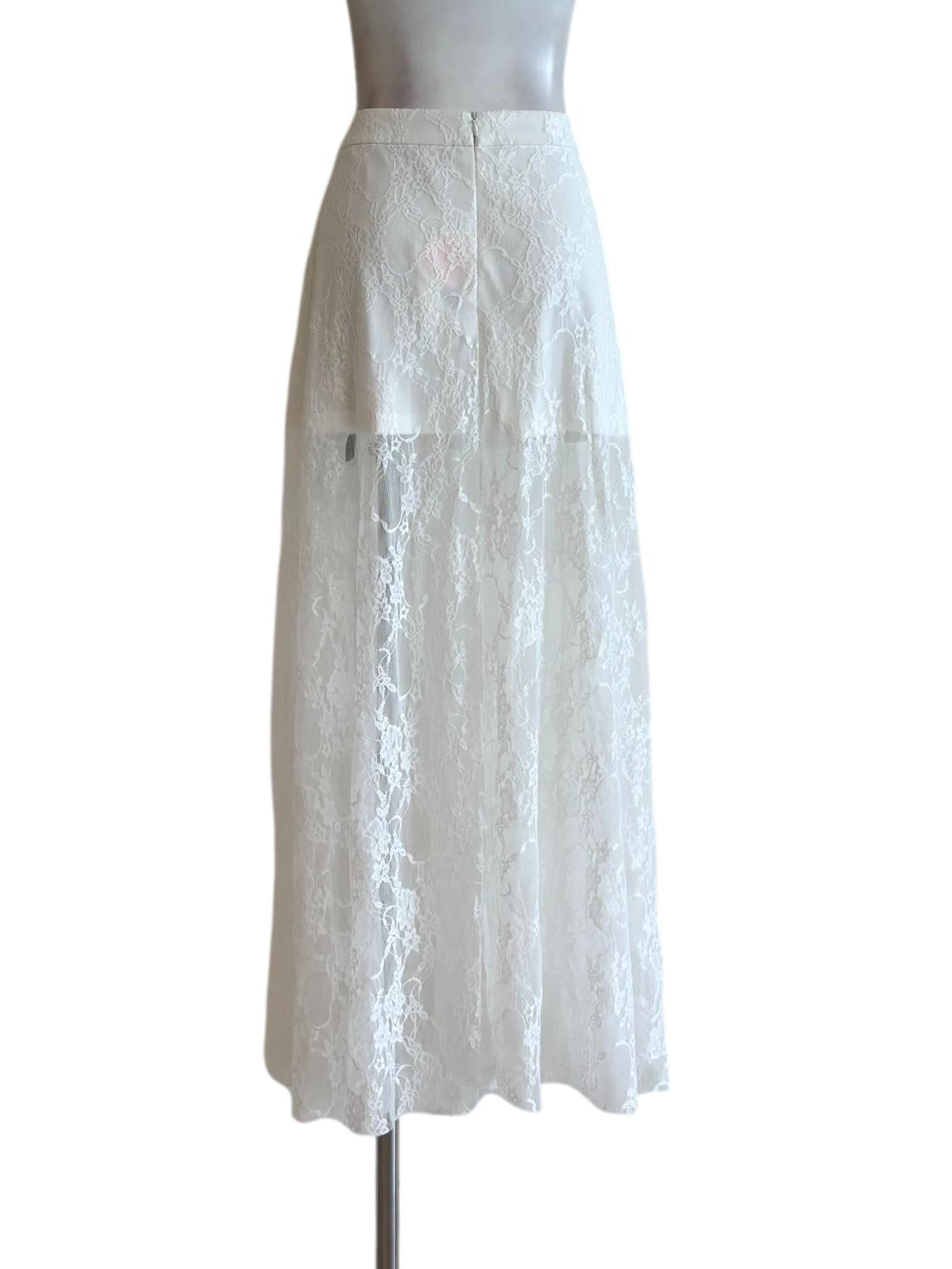 White Laced Long Sheer Skirt