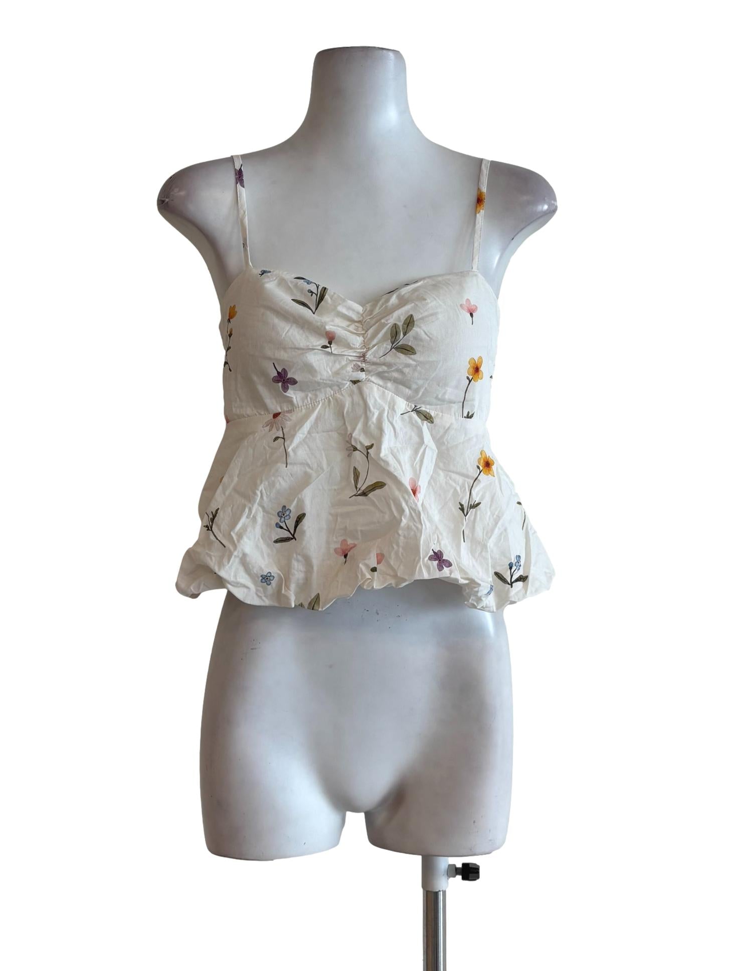 Floral White Sweetheart Peplum Top