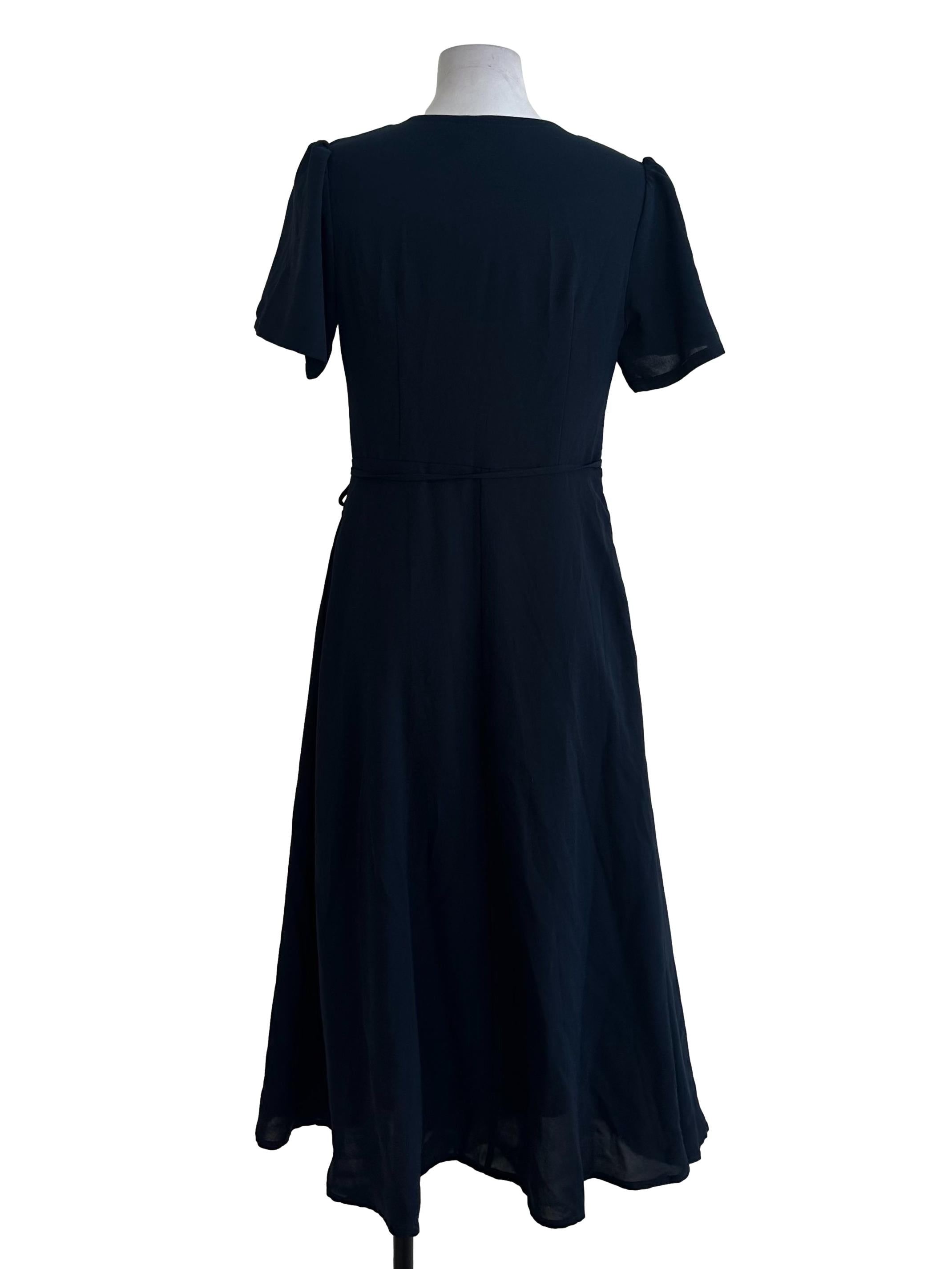 Navy Blue Plain Button Dress