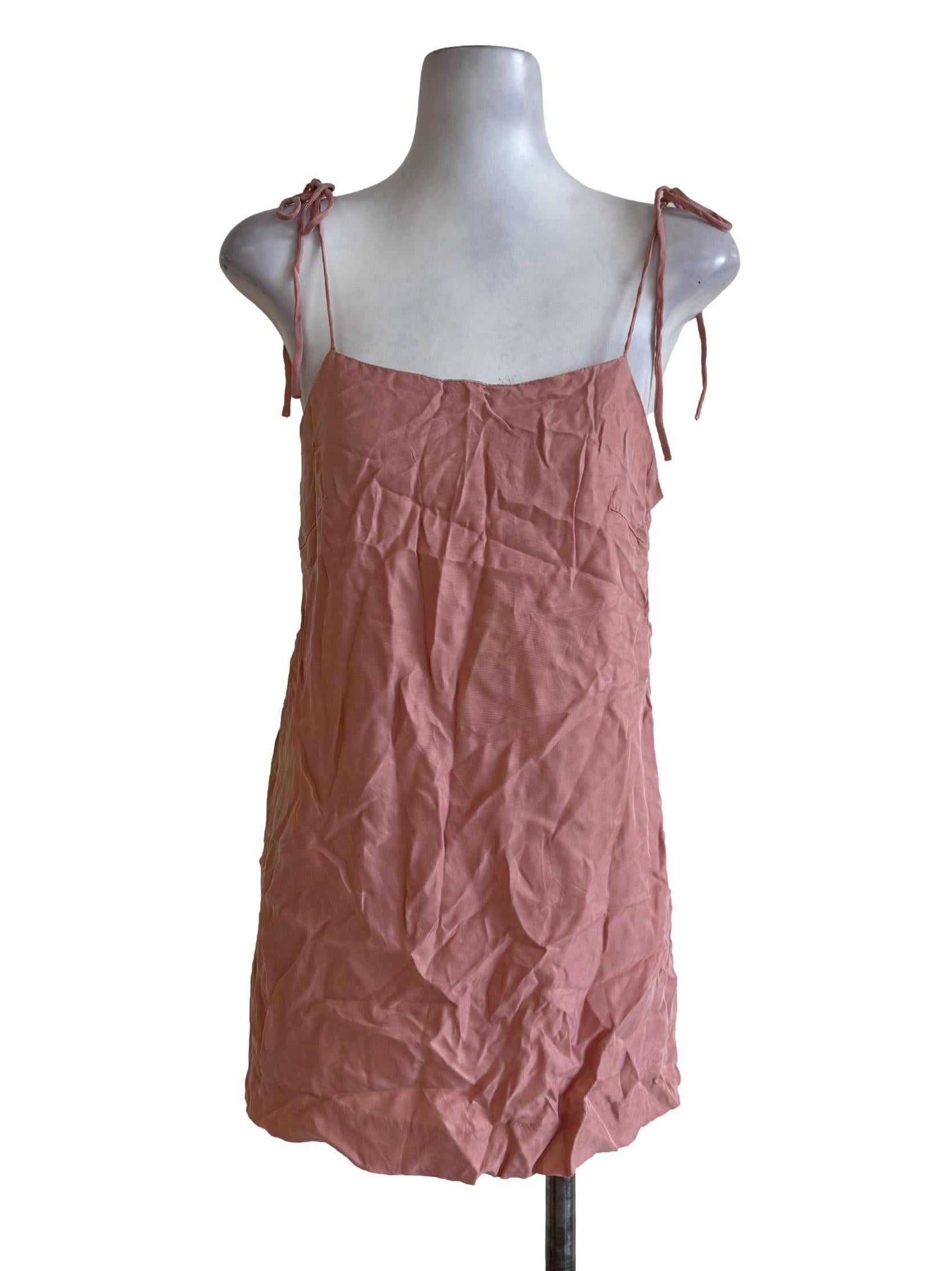 Blush Pink Tied Strap Sleeveless Dress