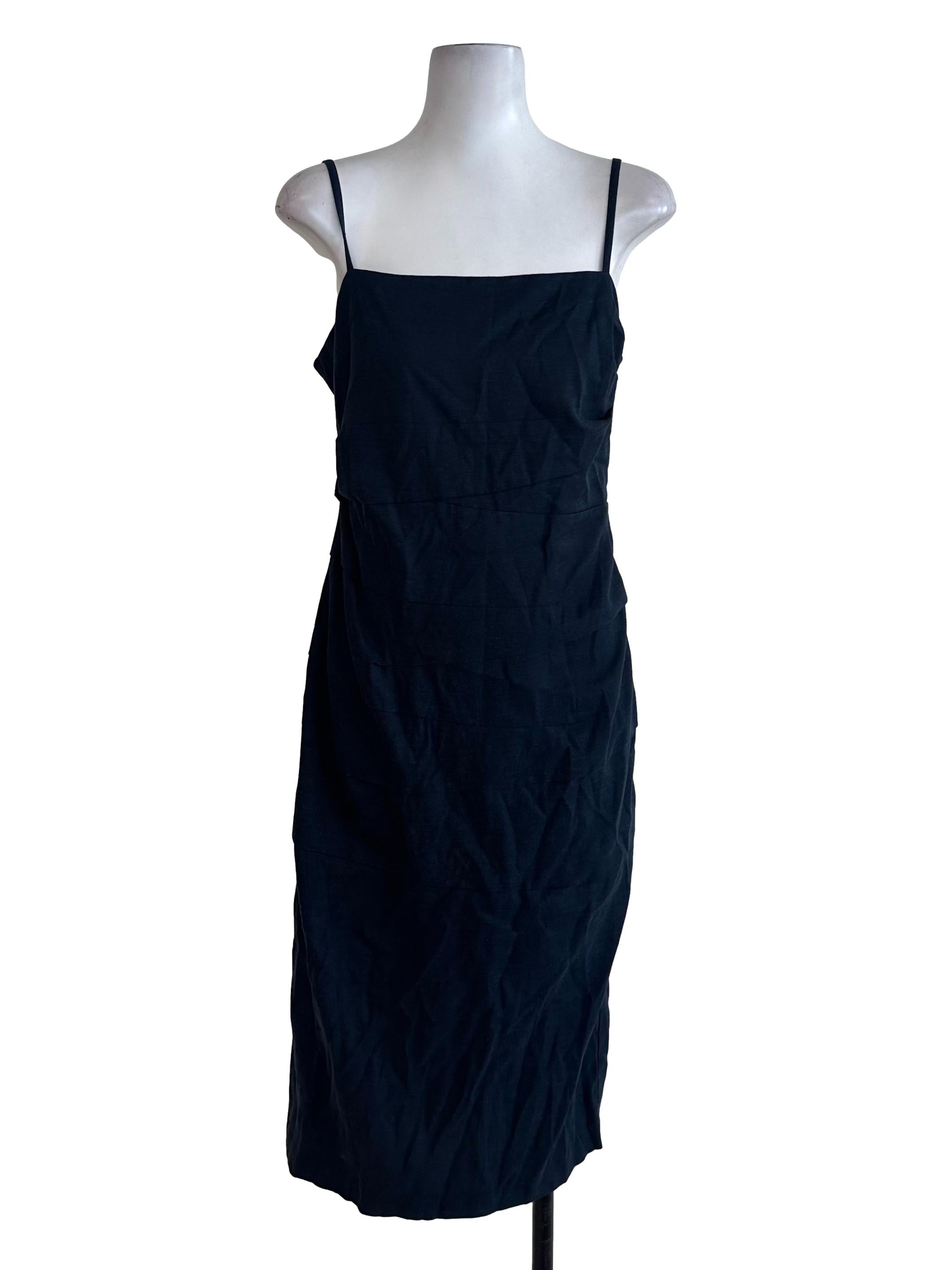 Navy Blue Denim Square Neck Dress
