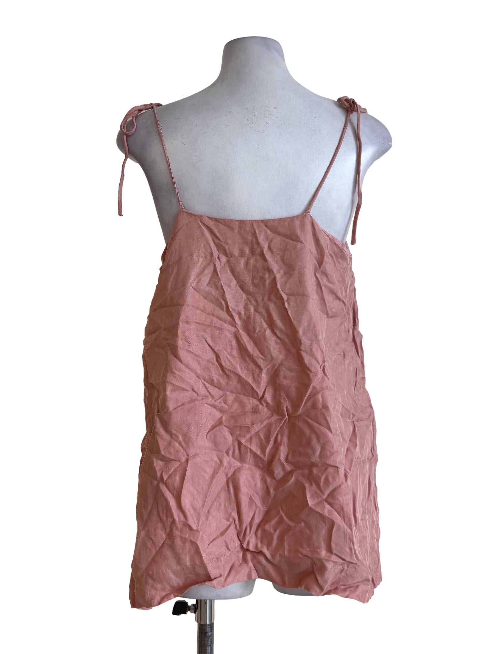 Blush Pink Tied Strap Sleeveless Dress
