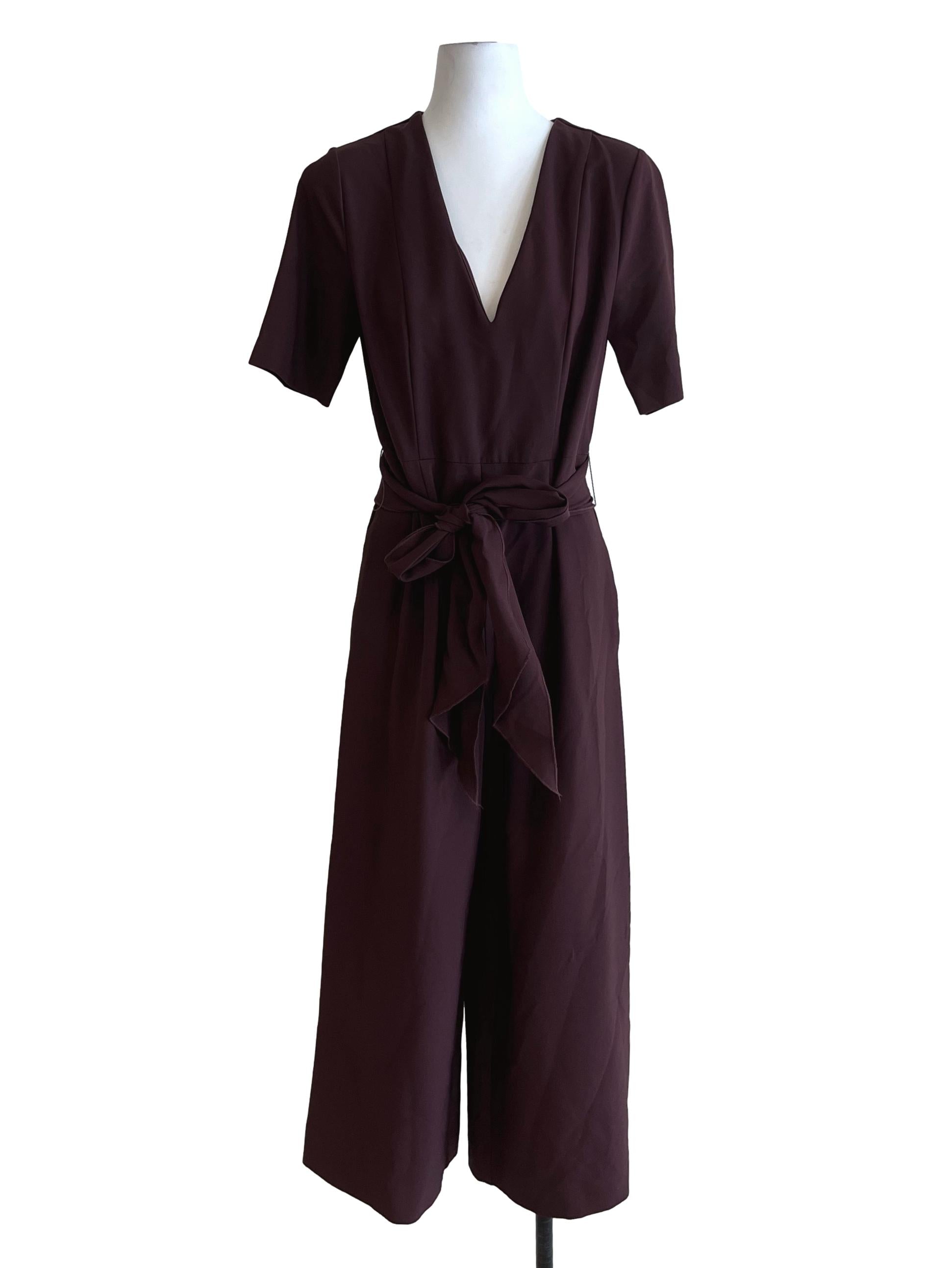 Brown V-Neckline Jumpsuit