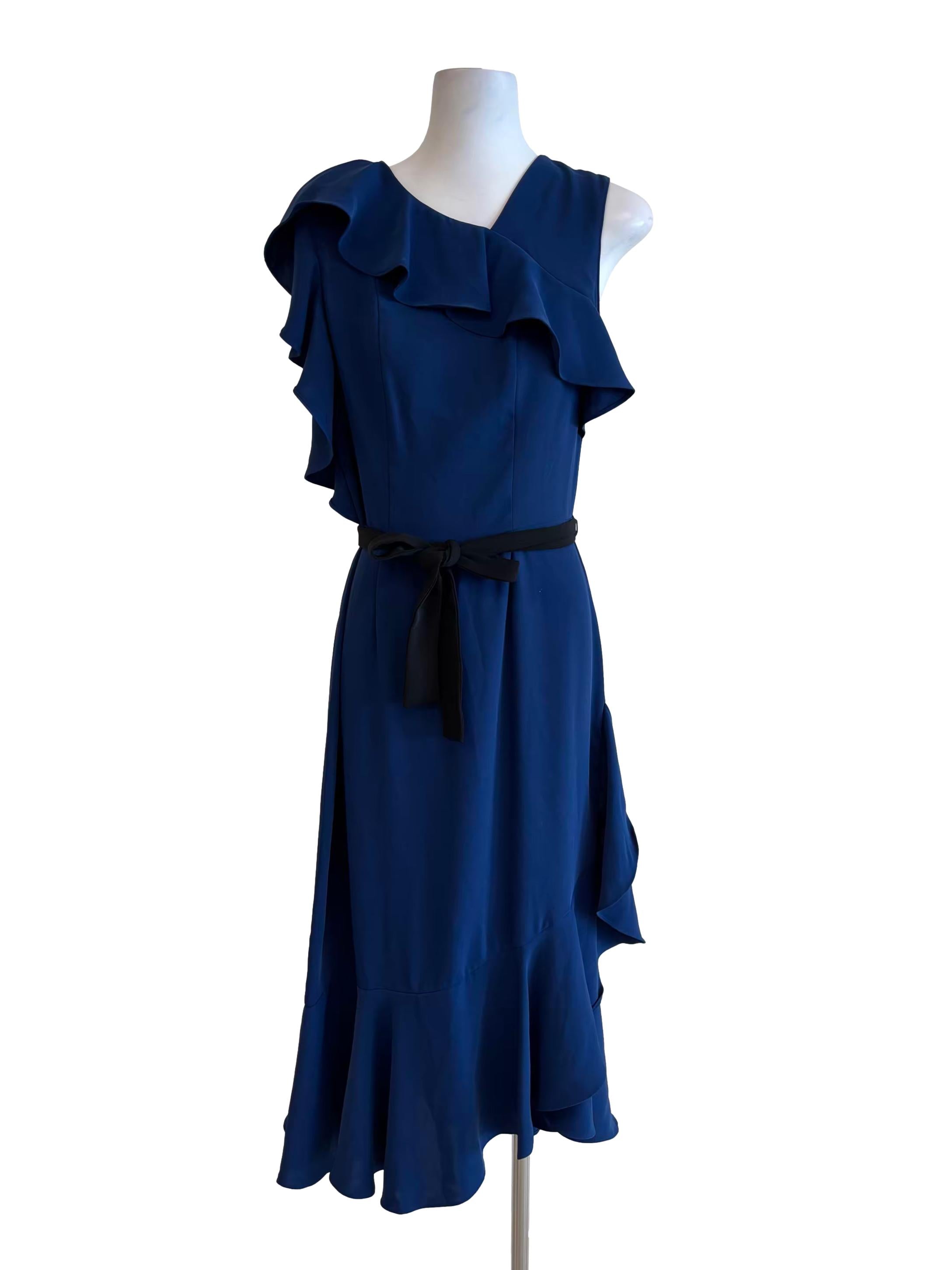 Egyptian Blue Ruffle Asymmetrical Dress