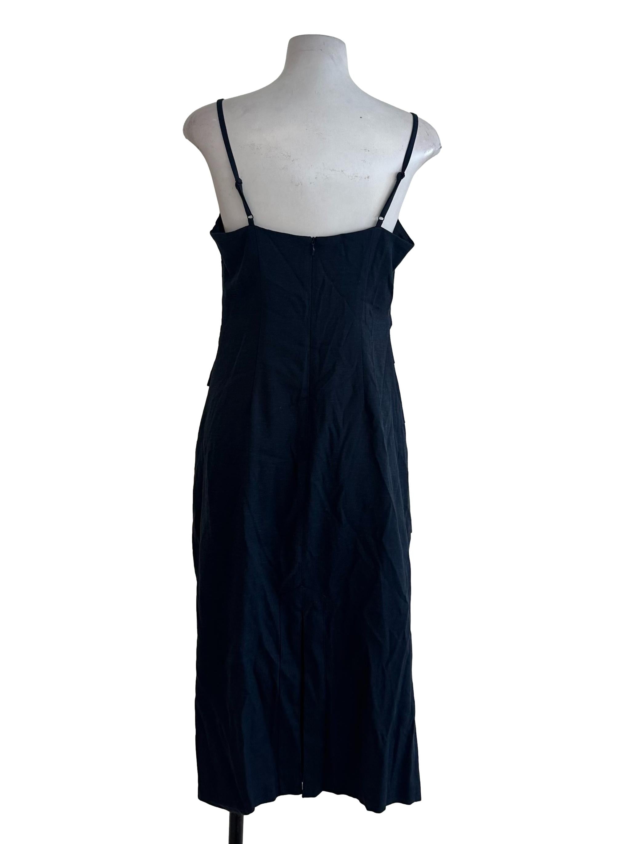 Navy Blue Denim Square Neck Dress
