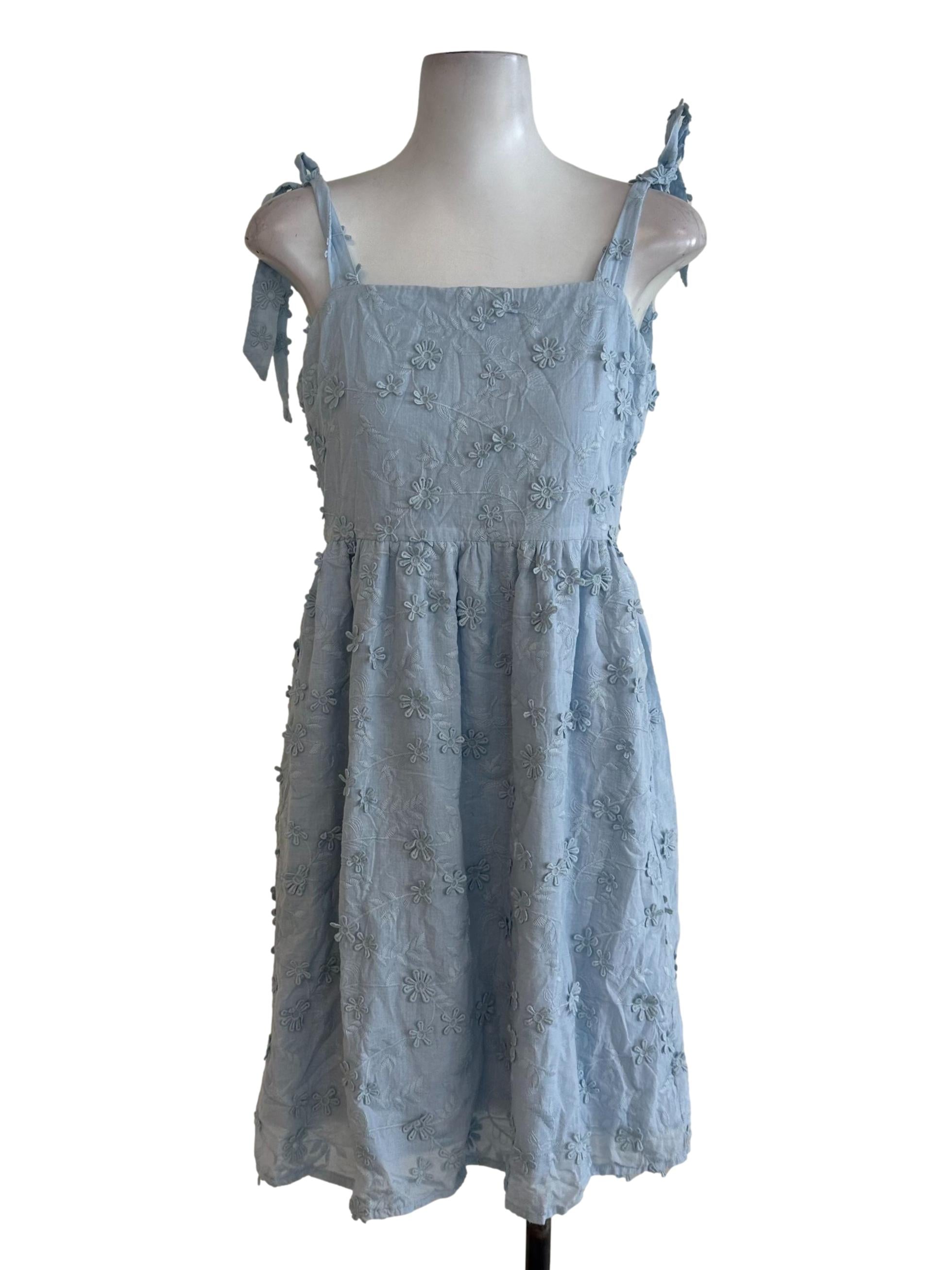Baby Blue Floral Embroidery Dress
