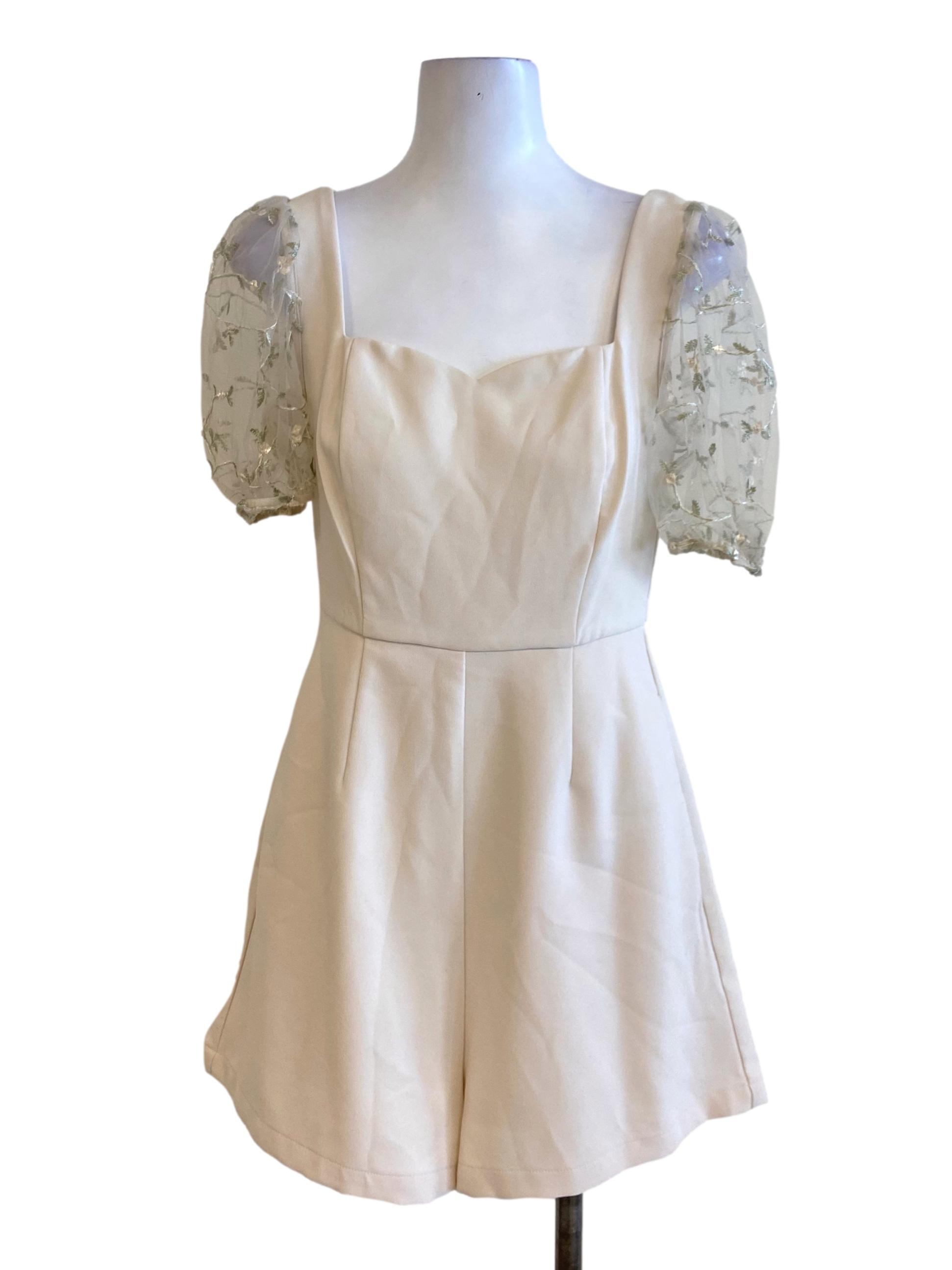 Beige Brown Floral Sleeved Sweetheart Neck Romper