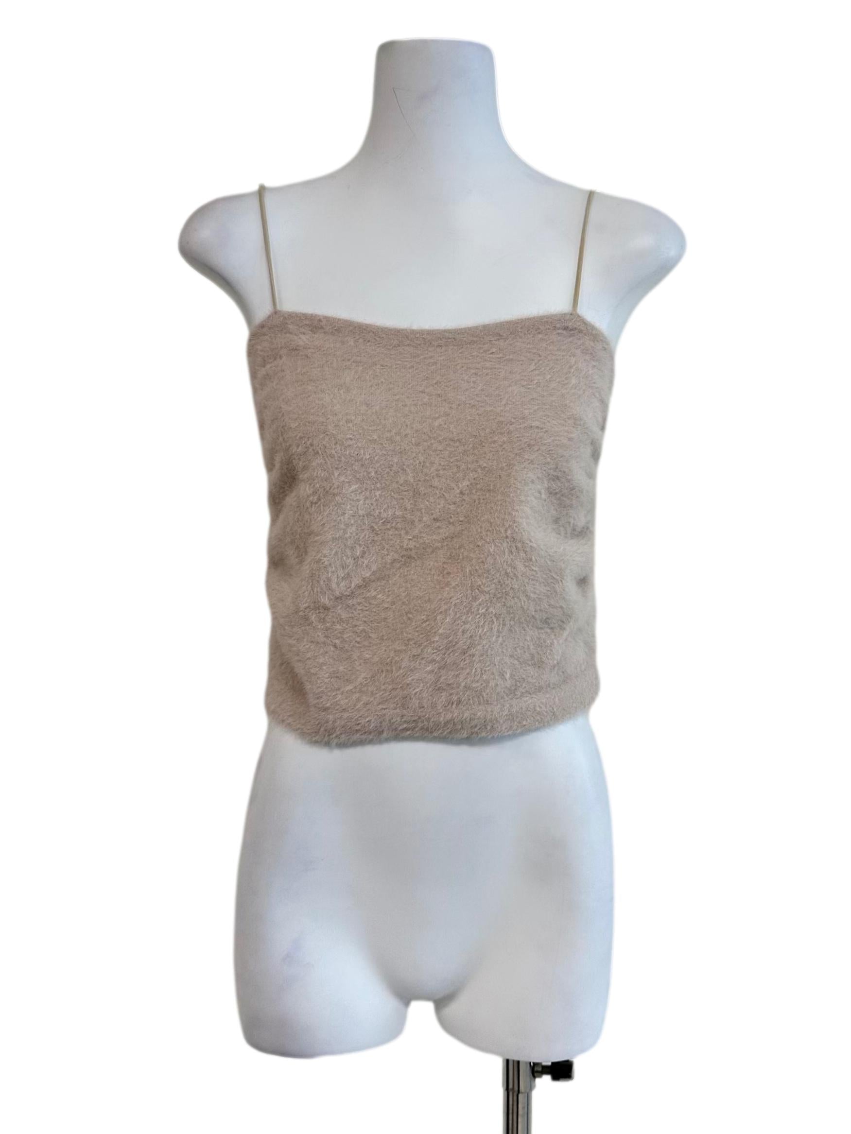 Rose Pink Fur Spaghetti Strap Top