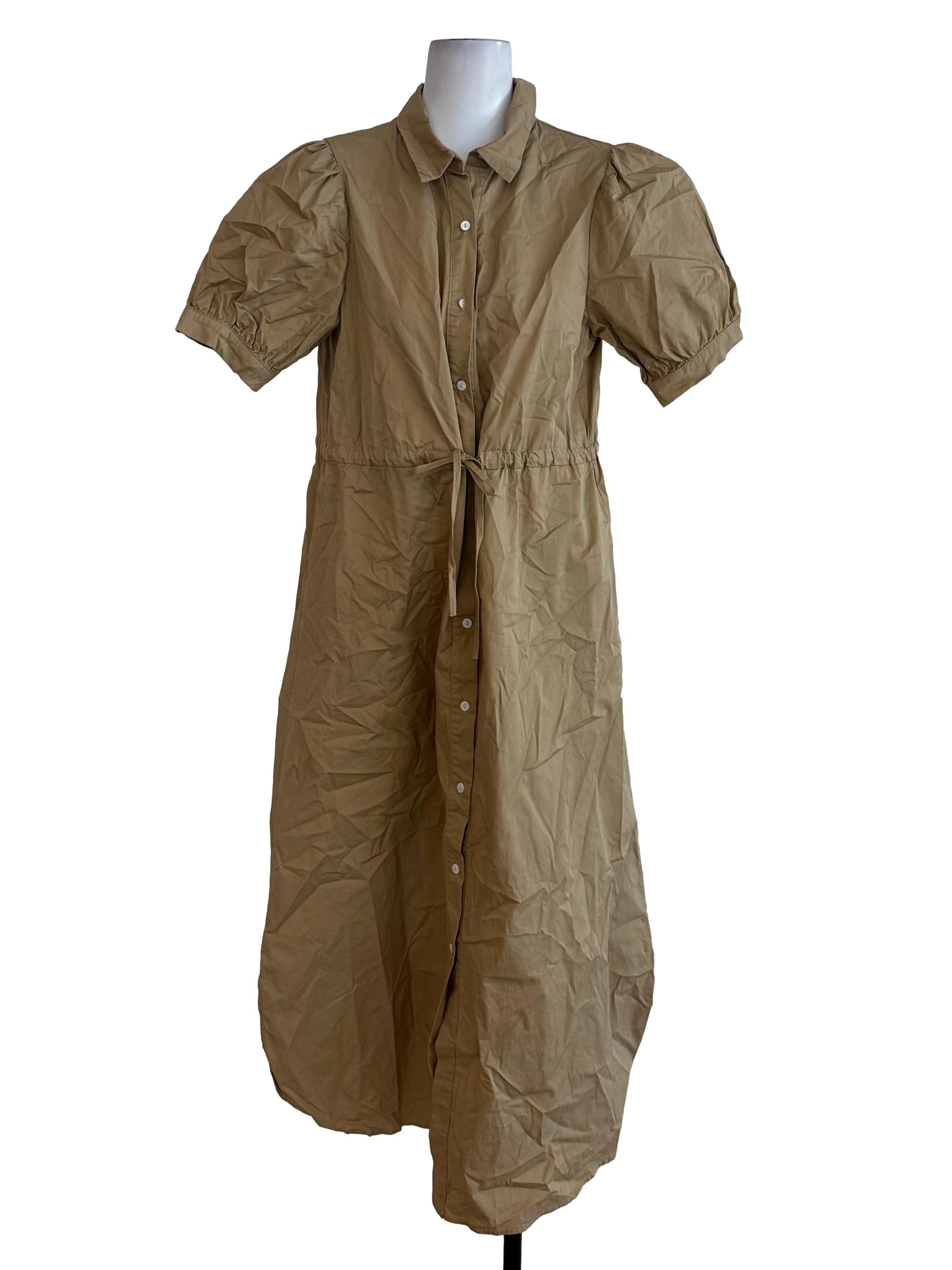 Khaki Brown Plain Collar Dress