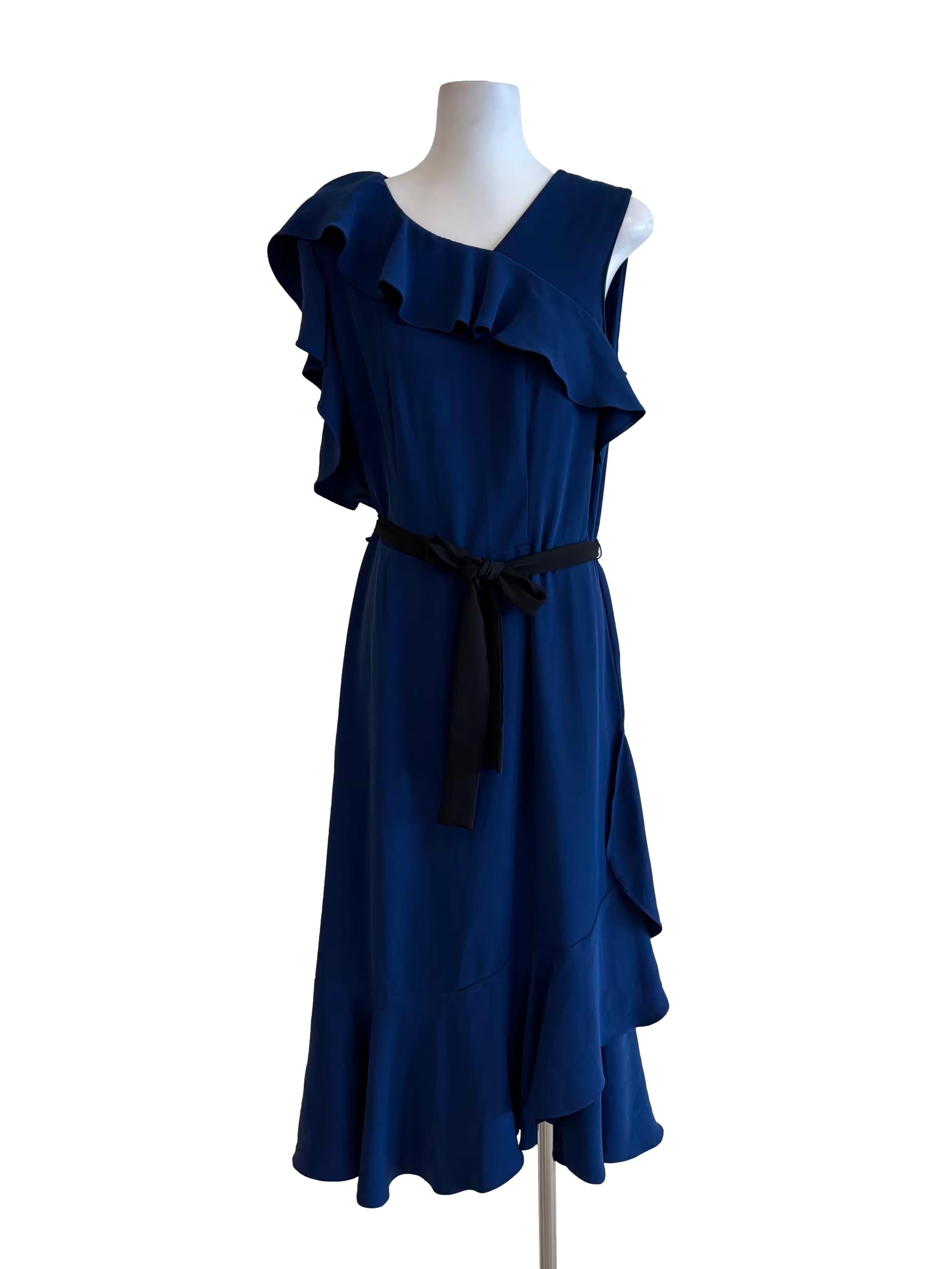 Egyptian Blue Ruffle Asymmetrical Dress