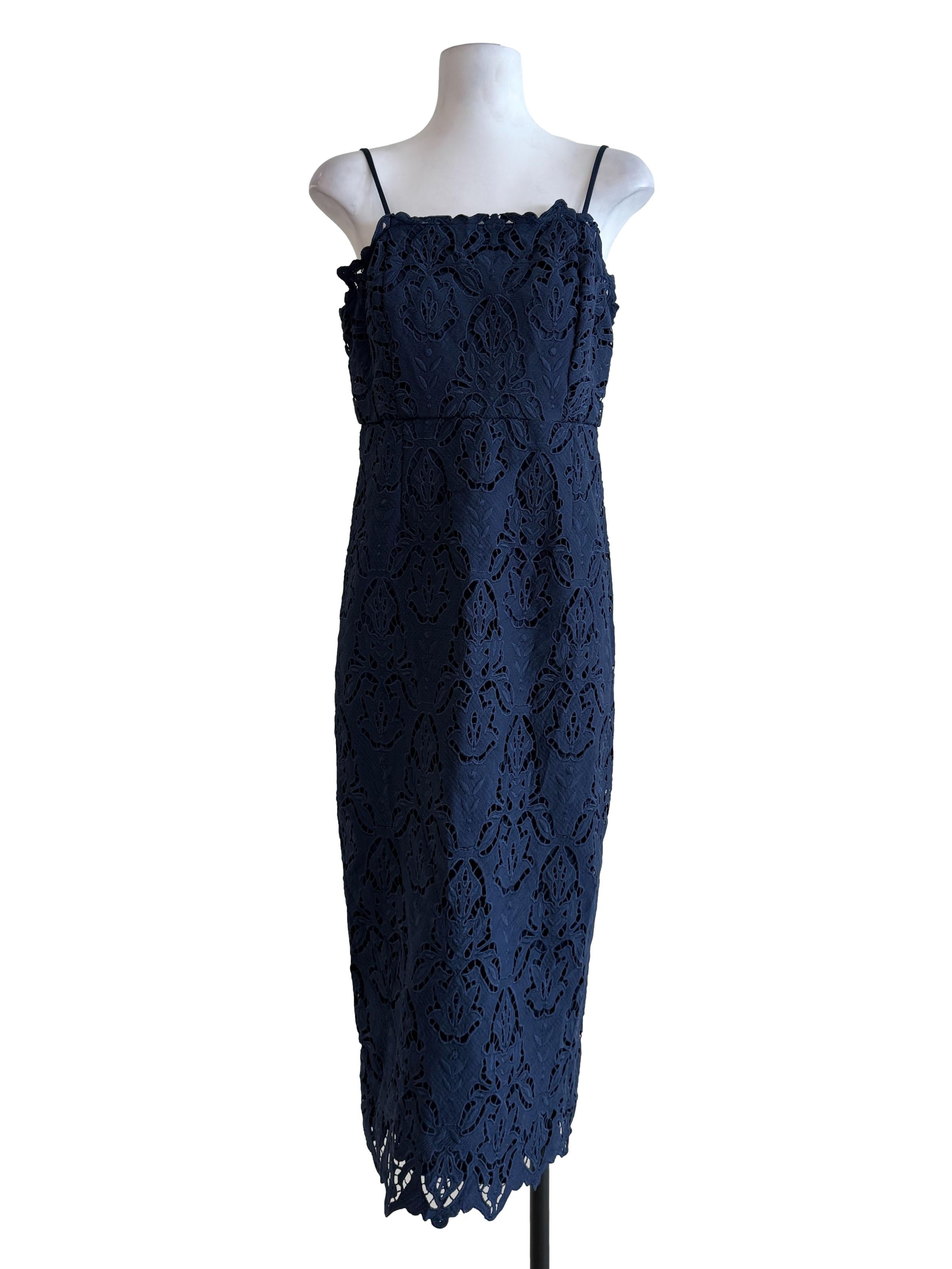 Navy Blue Lace Sheath Dress