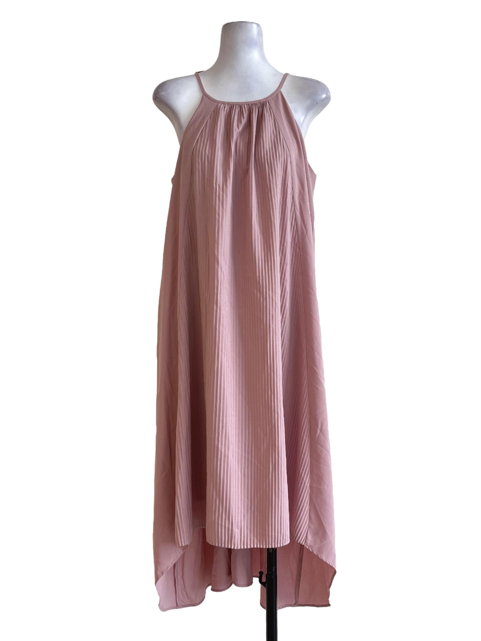 Pale Desire Pink Pleated Front Sleeveless Dress