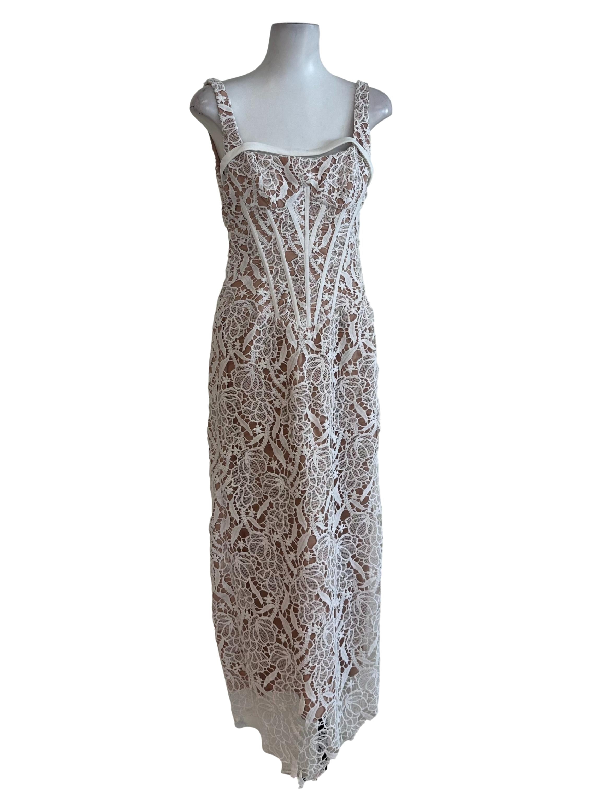 Dusty White Lace Slit Dress