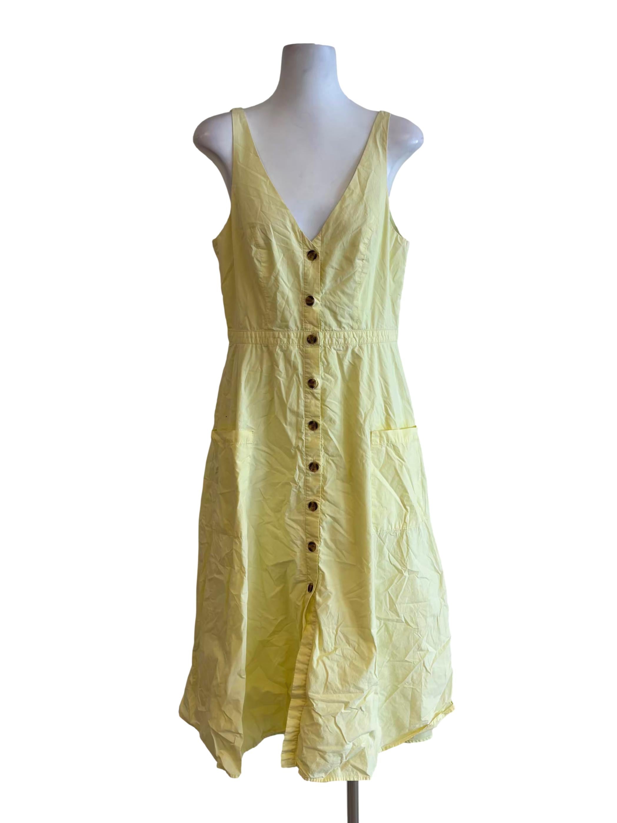 Butter Yellow Cotton Buttoned Dress