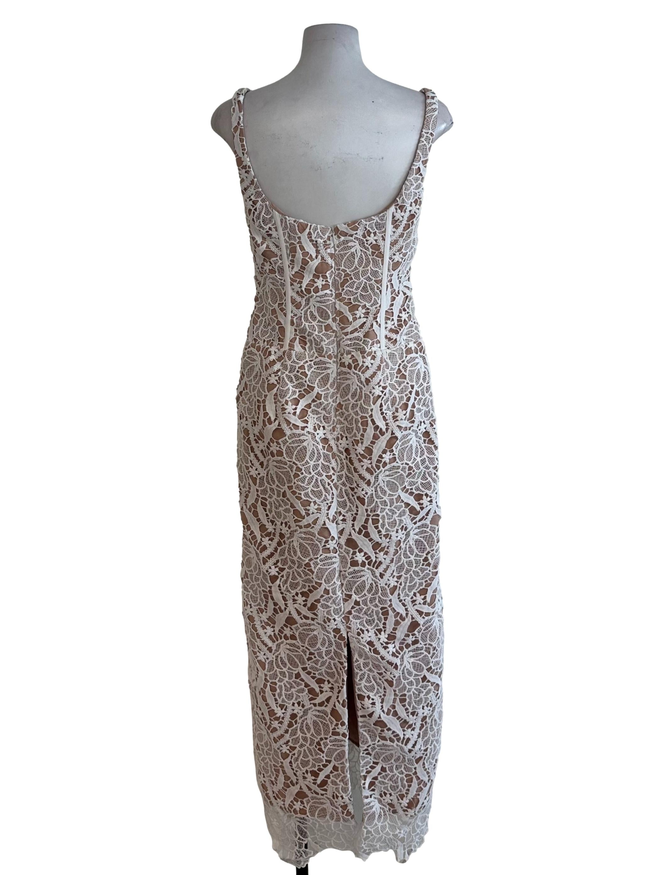 Dusty White Lace Slit Dress