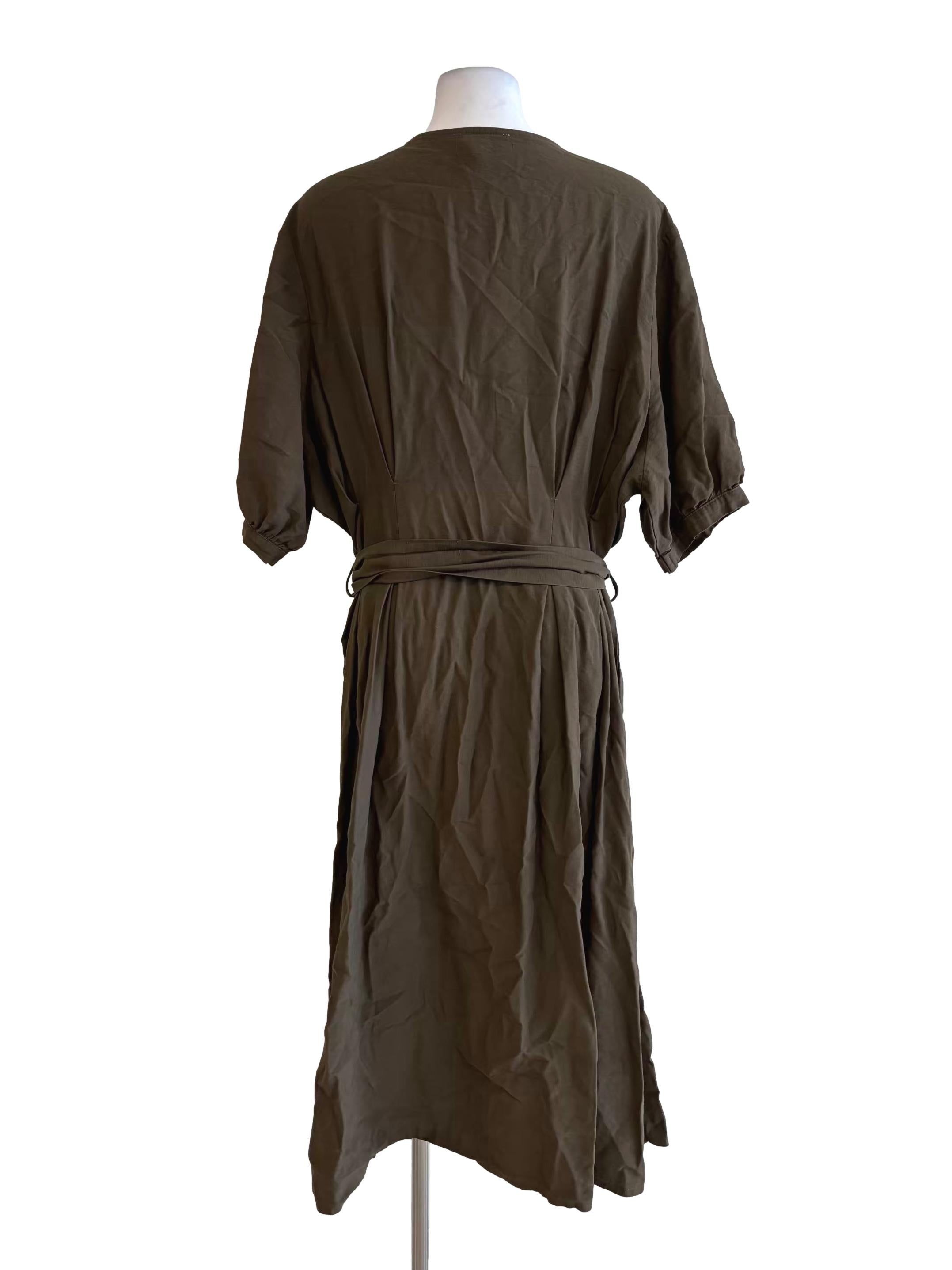 Army Green Buttoned Straight Dress