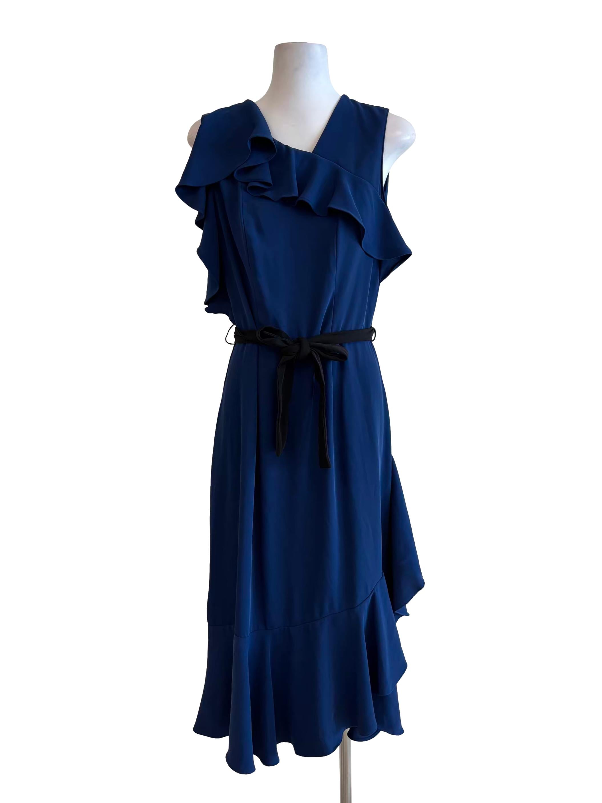 Egyptian Blue Ruffle Asymmetrical Dress