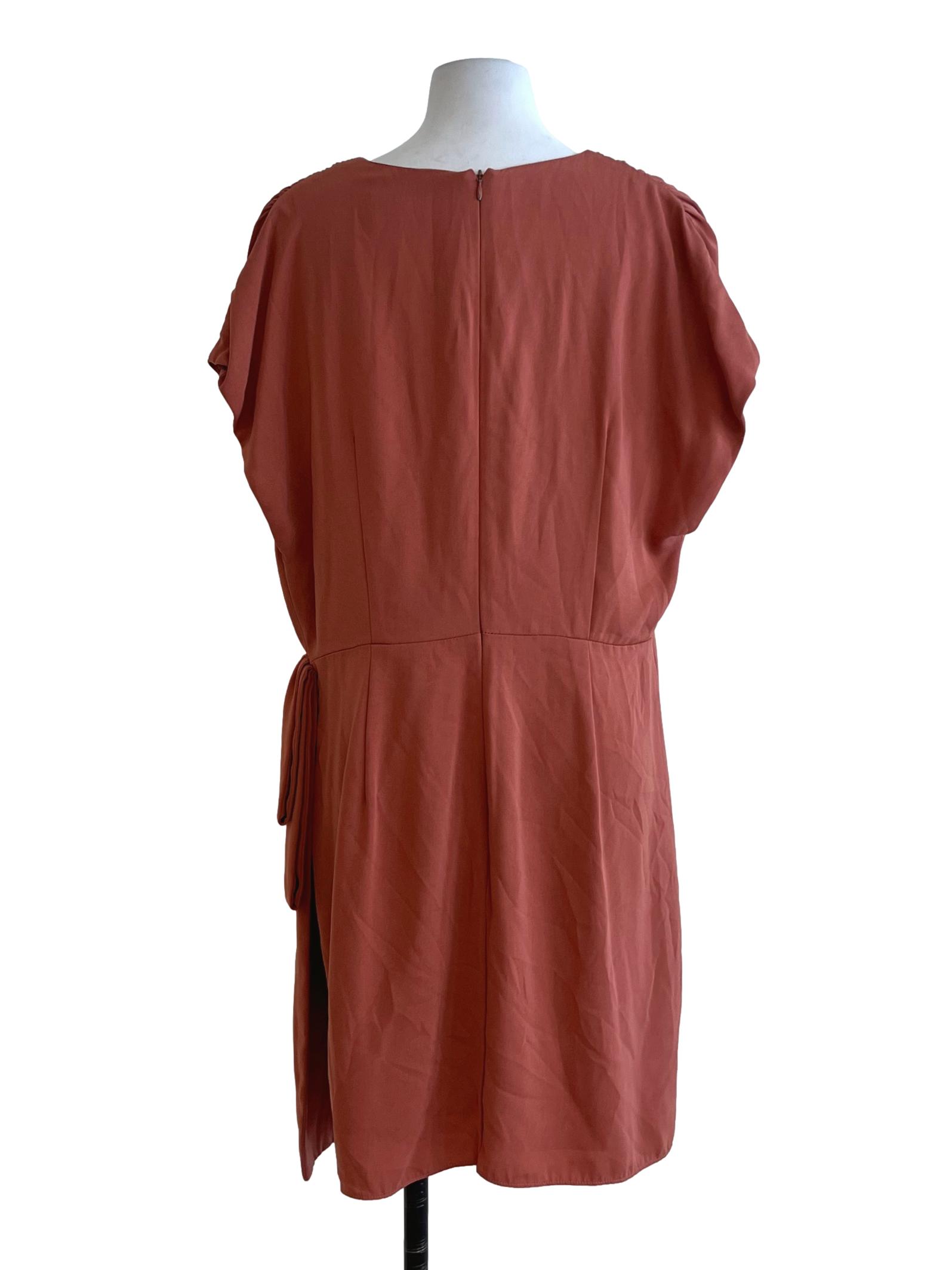 Coral Pink V-Neckline A-Line Dress