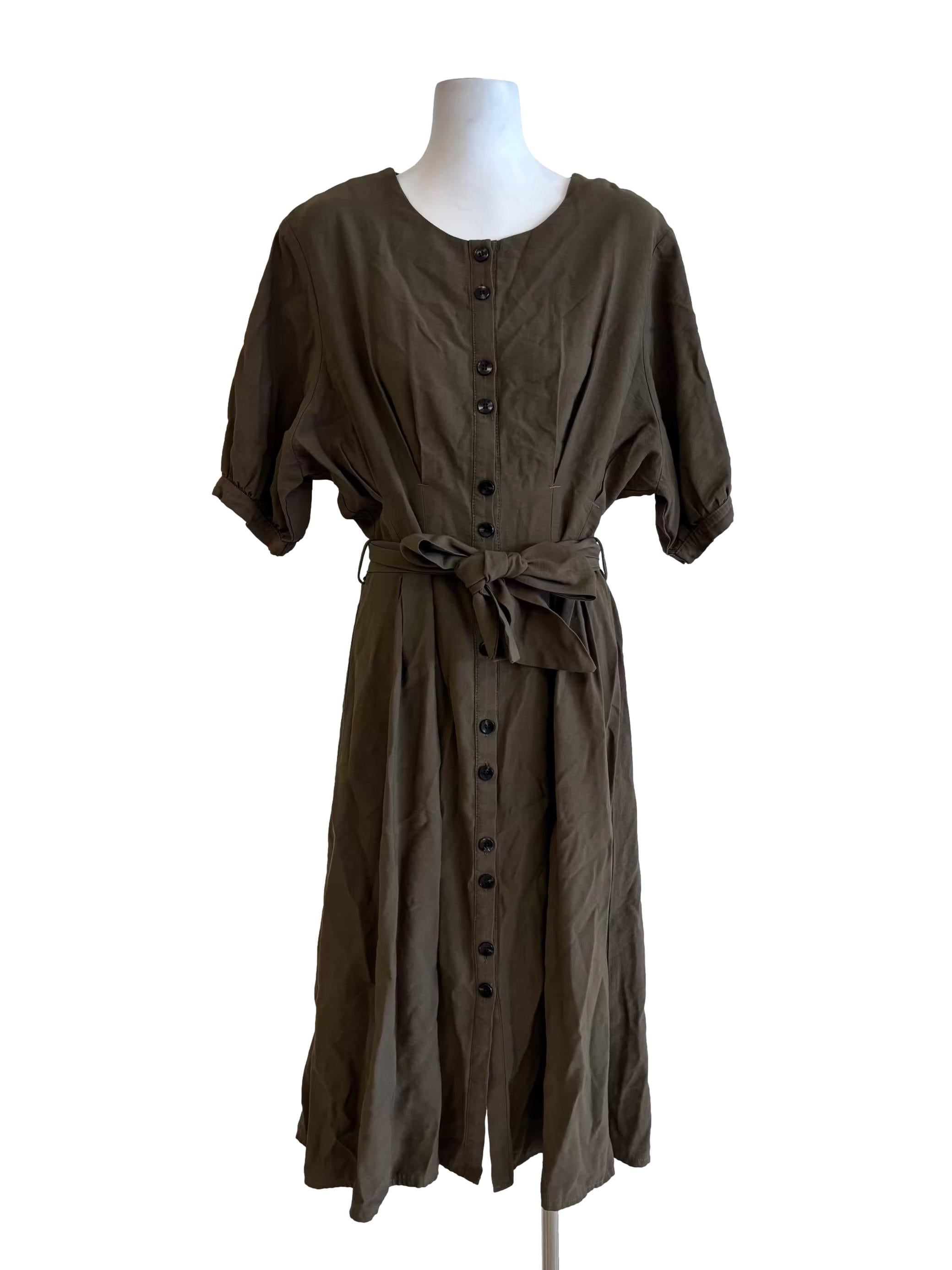 Army Green Buttoned Straight Dress