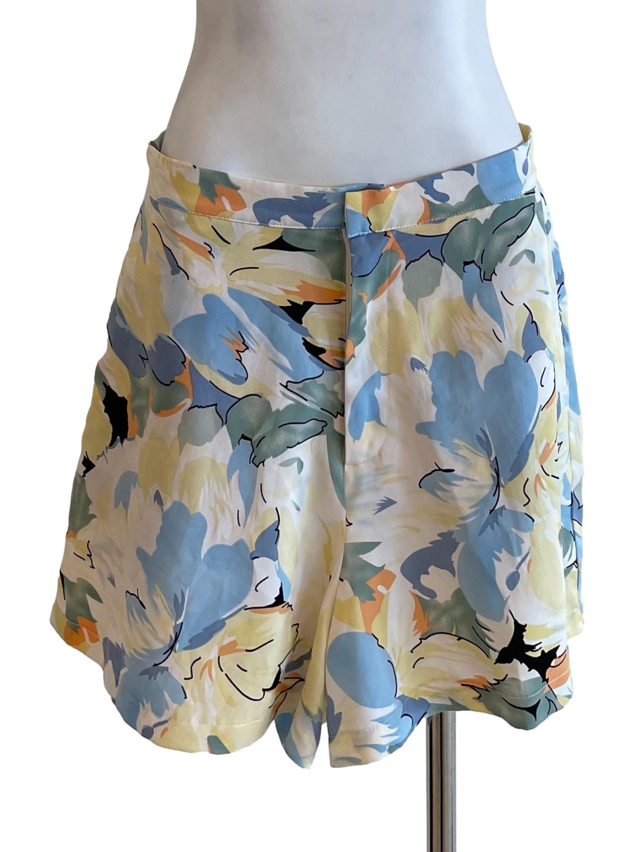 White Floral A-Line Shorts