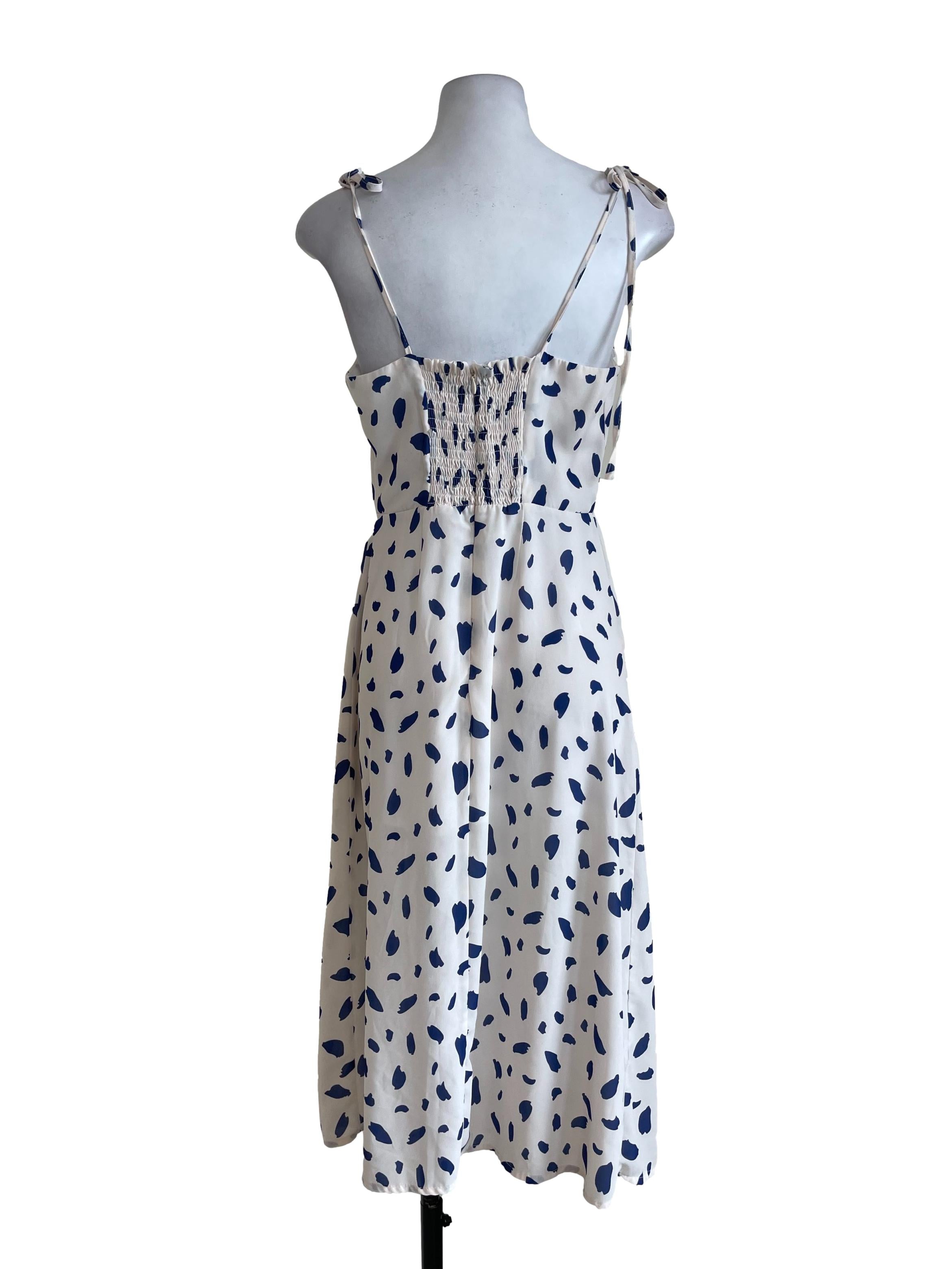 Off White Blue Leopard Pattern Dress