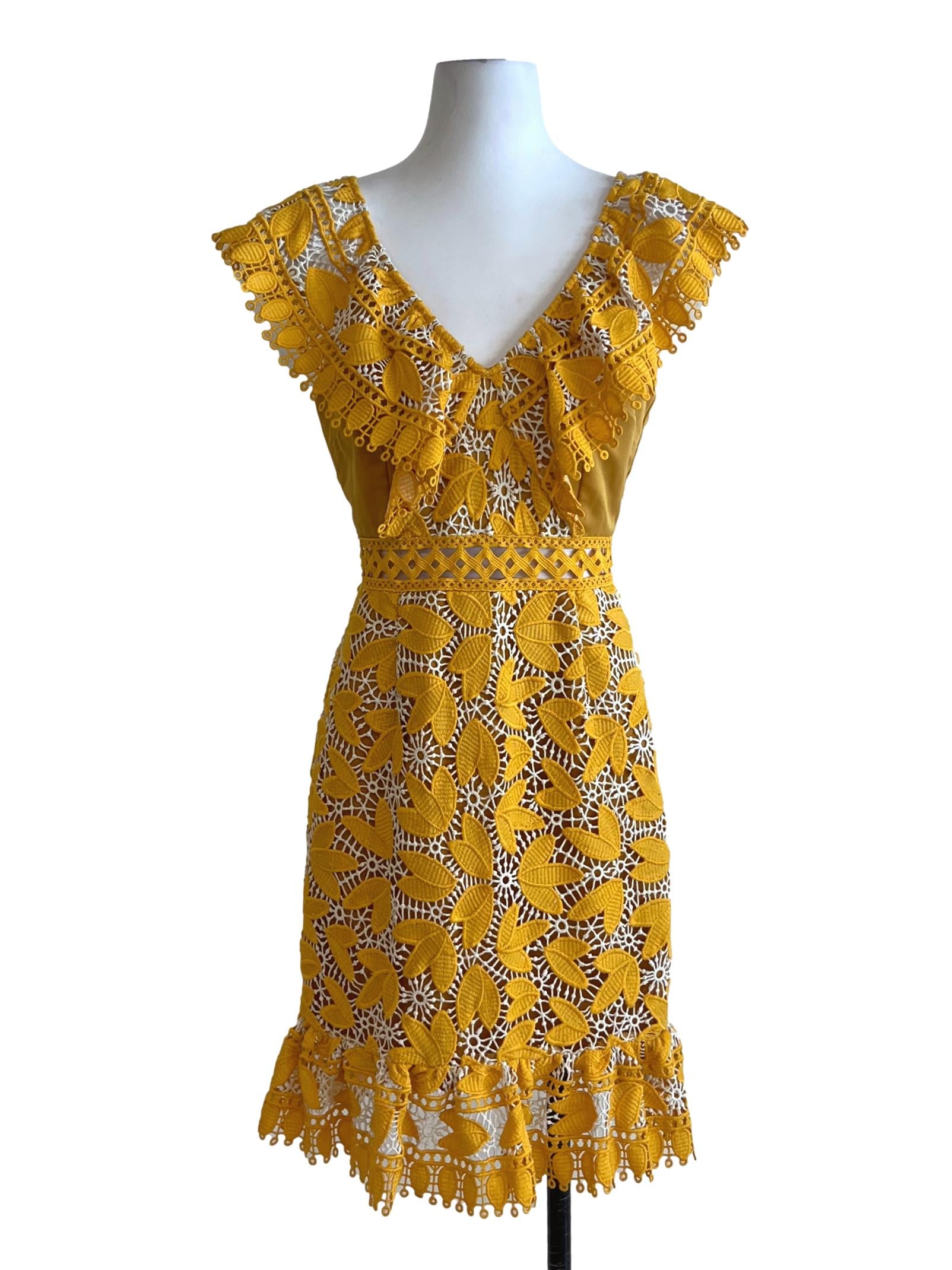 Mustard Yellow Lace A-Line Dress