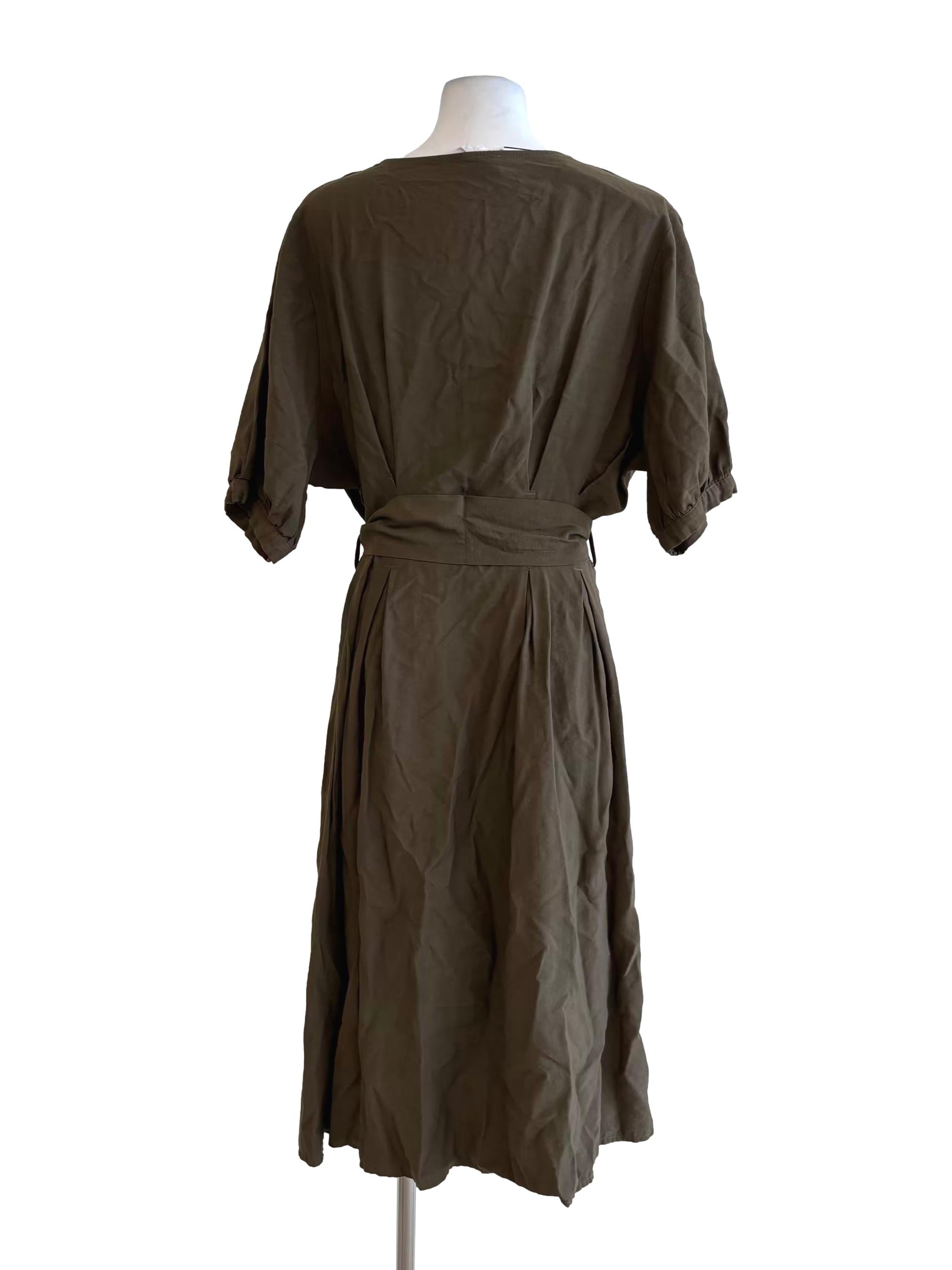 Army Green Buttoned Straight Dress
