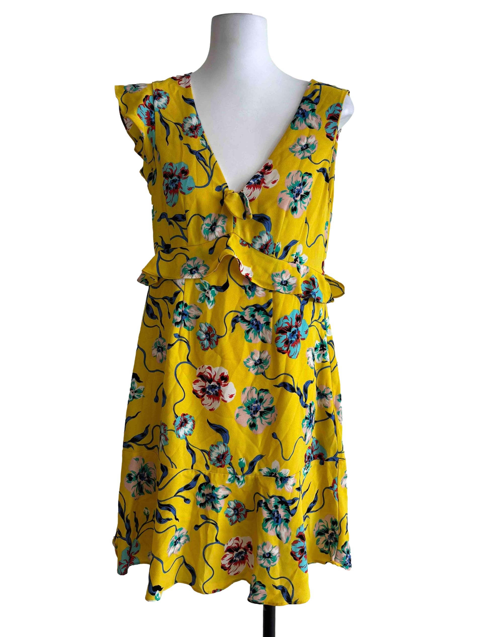 Honey Yellow Printed Ruffle Dress