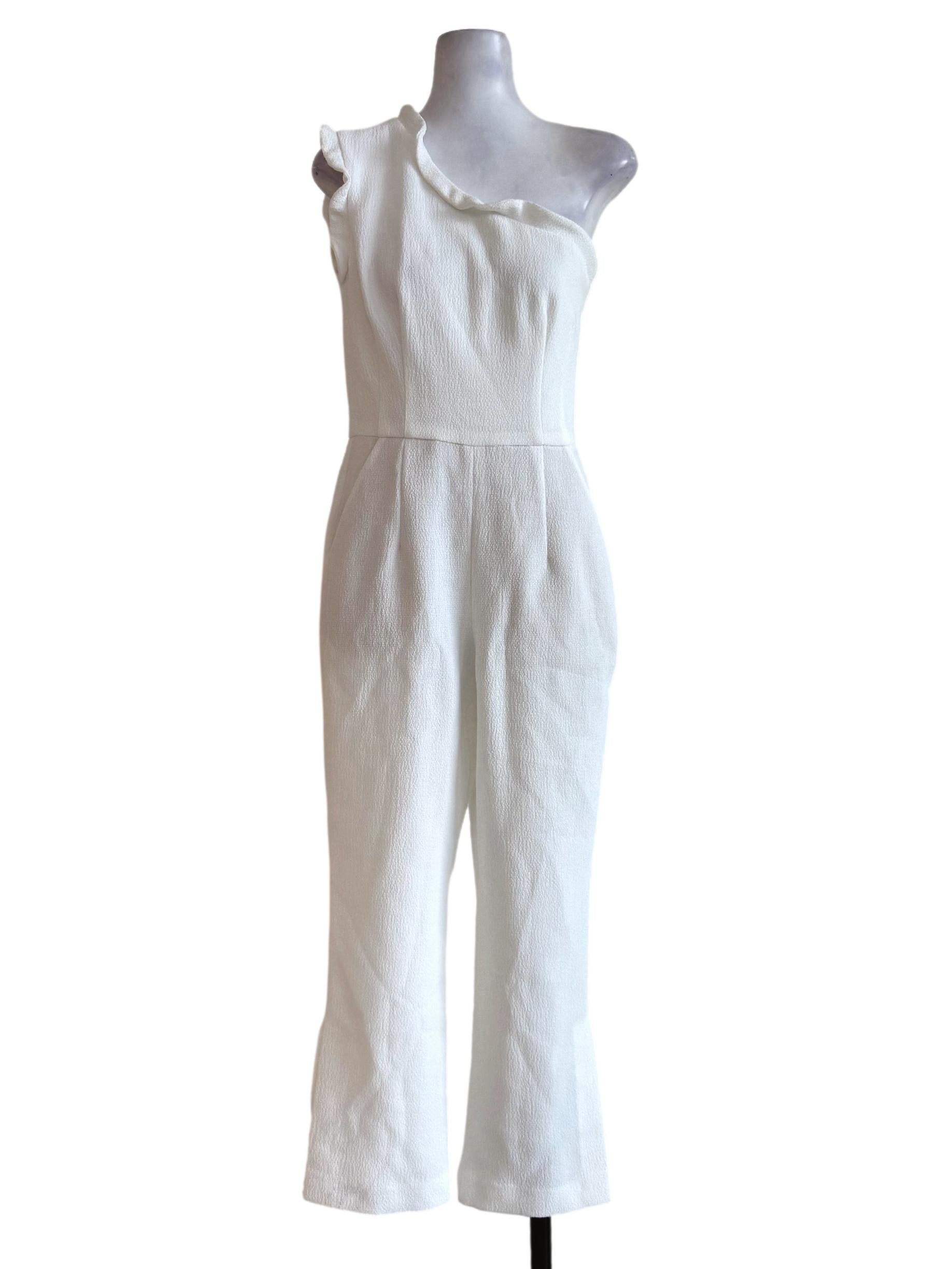 Snow White Crumpled One Shoulder Jumpsuit